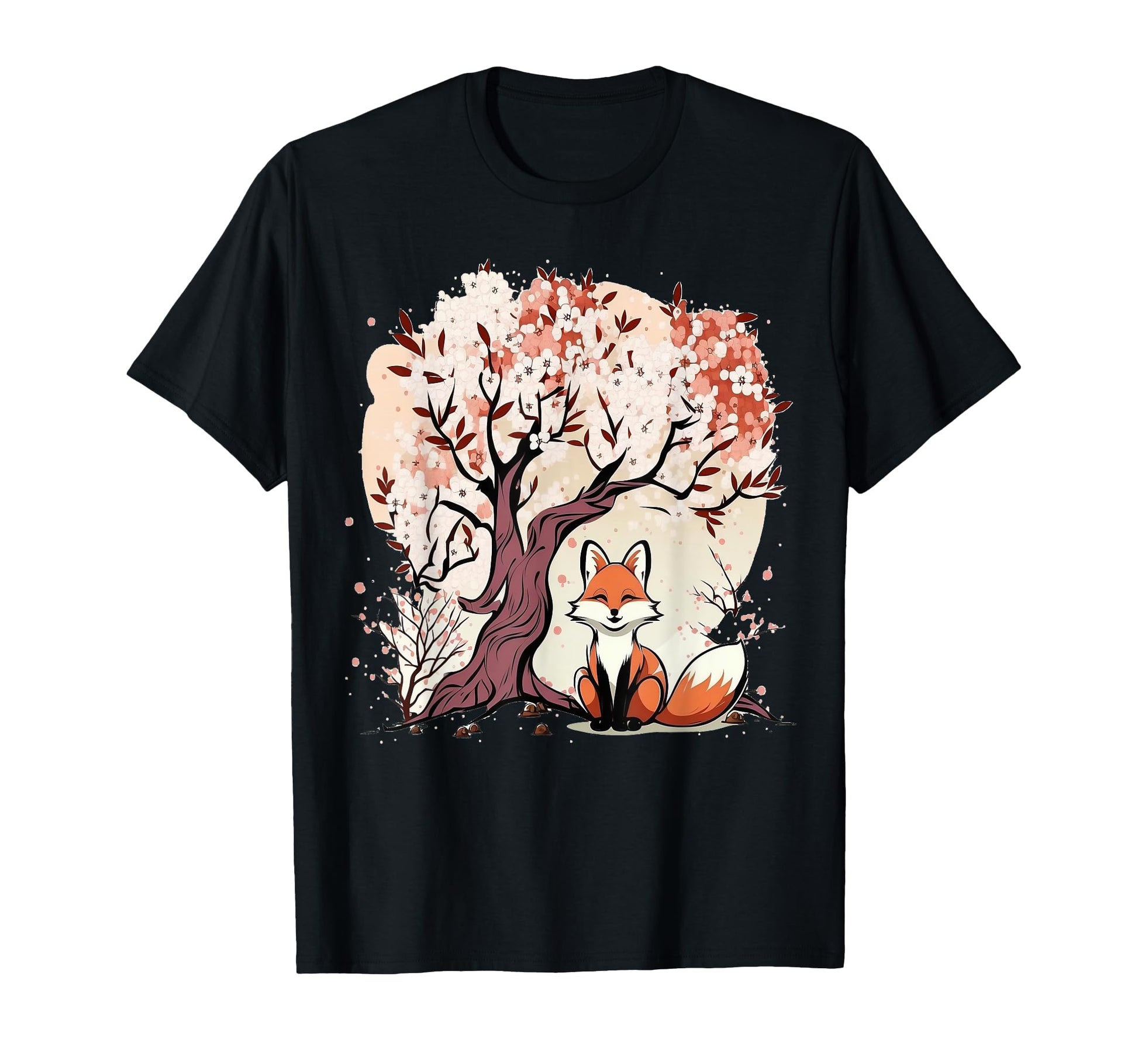 Kawaii Fox Cherry Blossom Japanese T-Shirt - Unique Graphic Men Women - T-Shirt, Sweatshirt, Hoodie