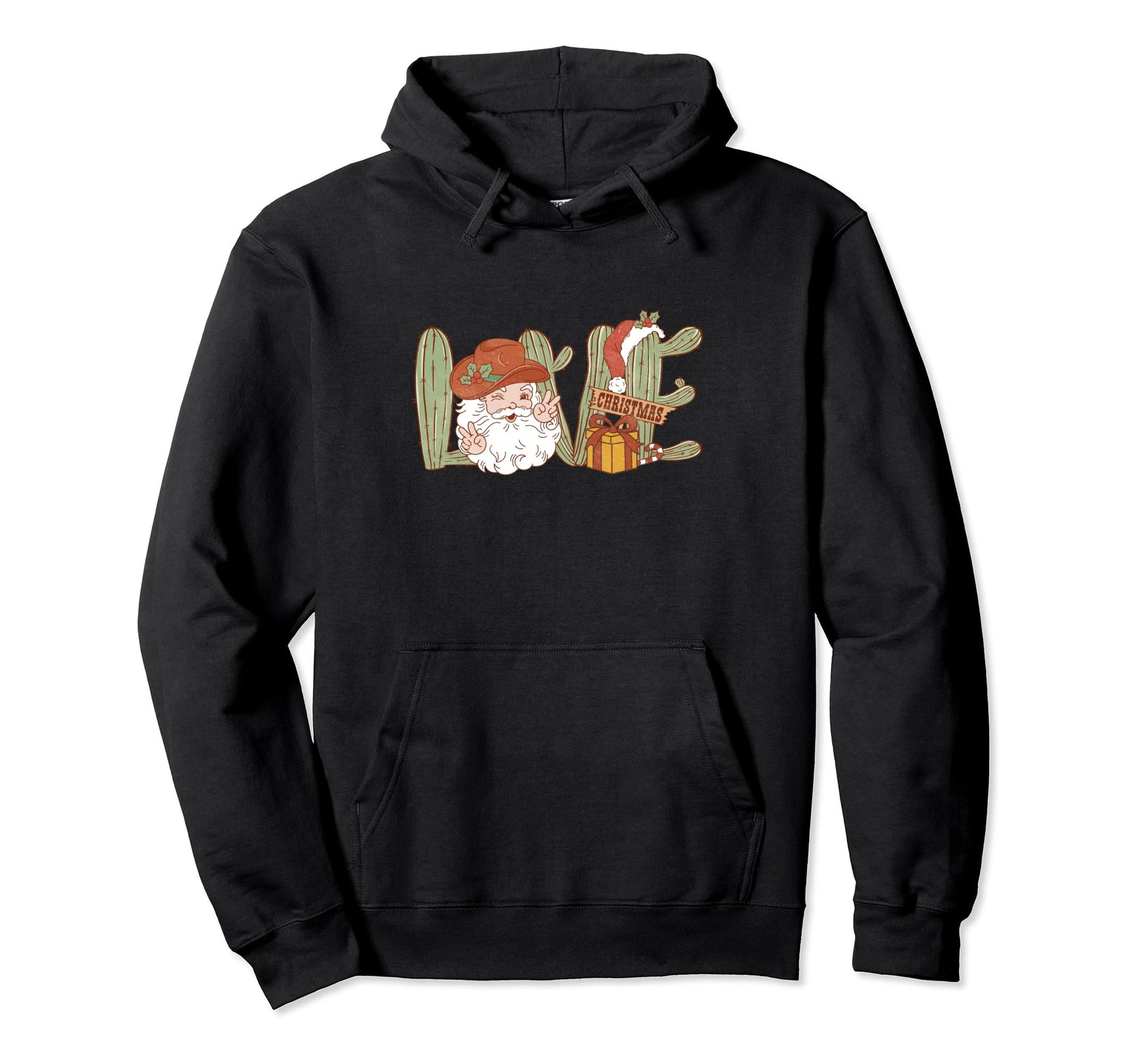 Love Santa Western Cowboy Cactus Hat Hoodie - Minimalist Print Unisex - T-Shirt, Sweatshirt, Hoodie