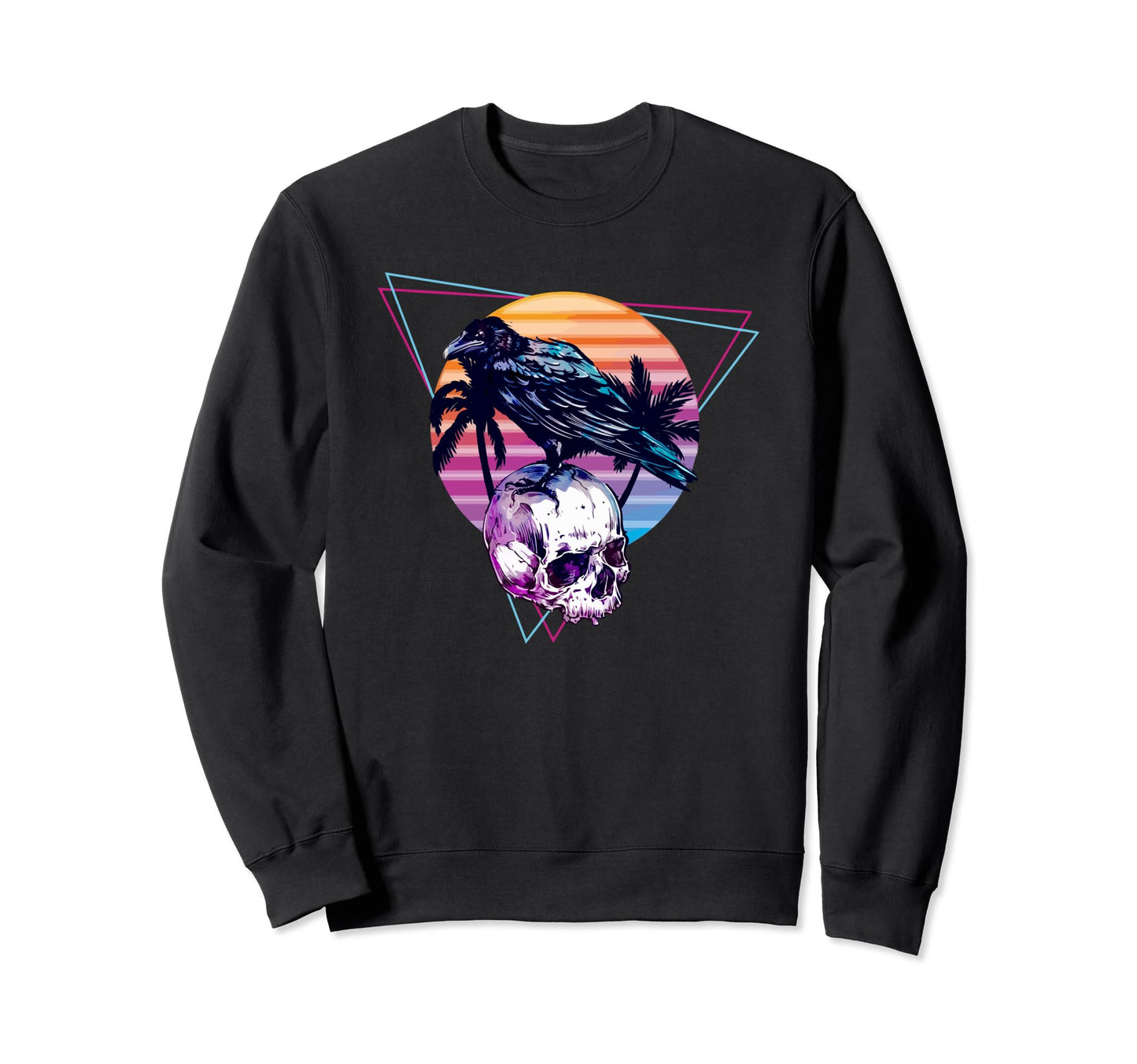 Vaporwave Skull And Crow Sweatshirt - Fun Novelty Design Men Women - T-Shirt, Sweatshirt, Hoodie