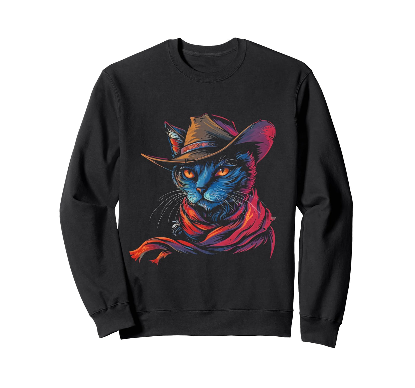 Cat Wearing Cowboy Hat Western Sweatshirt - Custom Art Print Men Women - T-Shirt, Sweatshirt, Hoodie