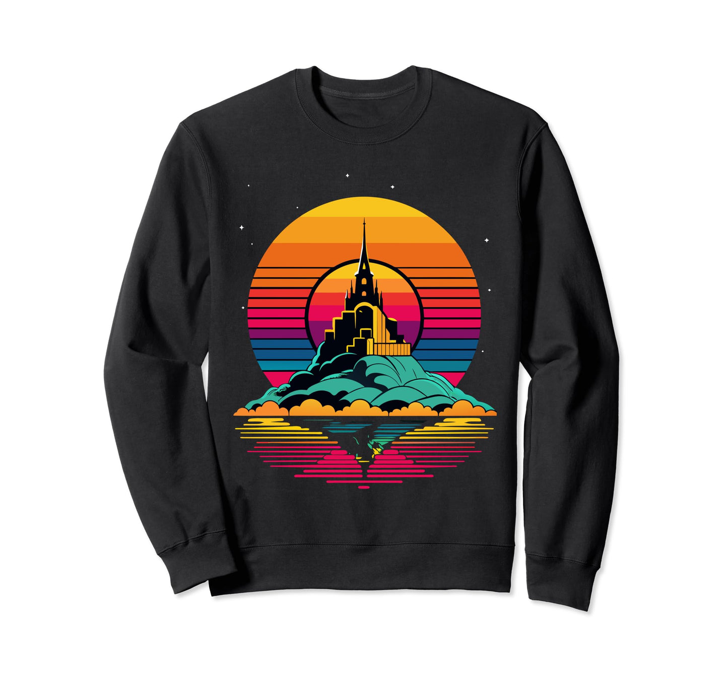 Mont Saint Michel Vaporwave Sweatshirt - Minimalist Print Men Women - T-Shirt, Sweatshirt, Hoodie