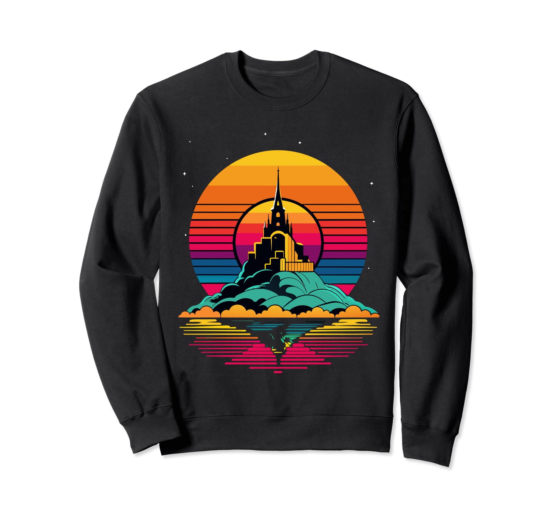 Mont Saint Michel Vaporwave Sweatshirt - Minimalist Print Men Women - T-Shirt, Sweatshirt, Hoodie