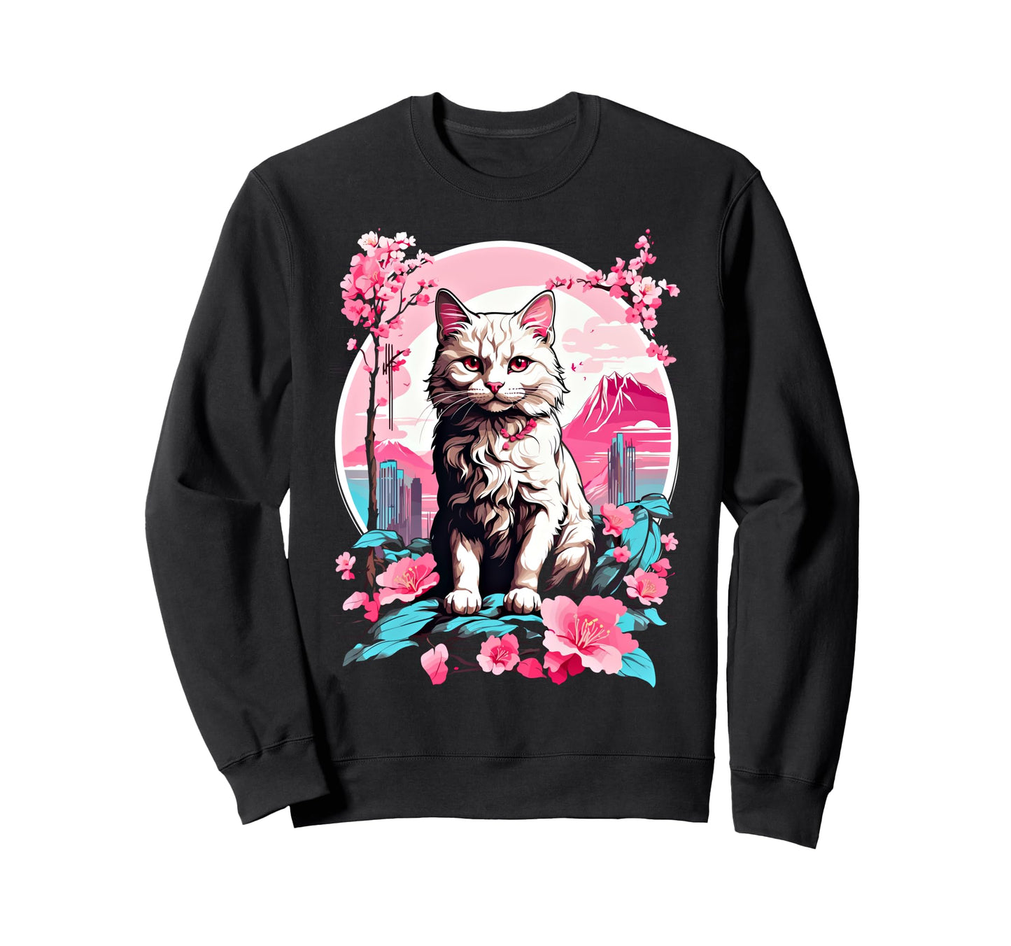 Anime Cat Japanese Aesthetic Japan Sweatshirt - Unique Graphic for Adults - T-Shirt, Sweatshirt, Hoodie