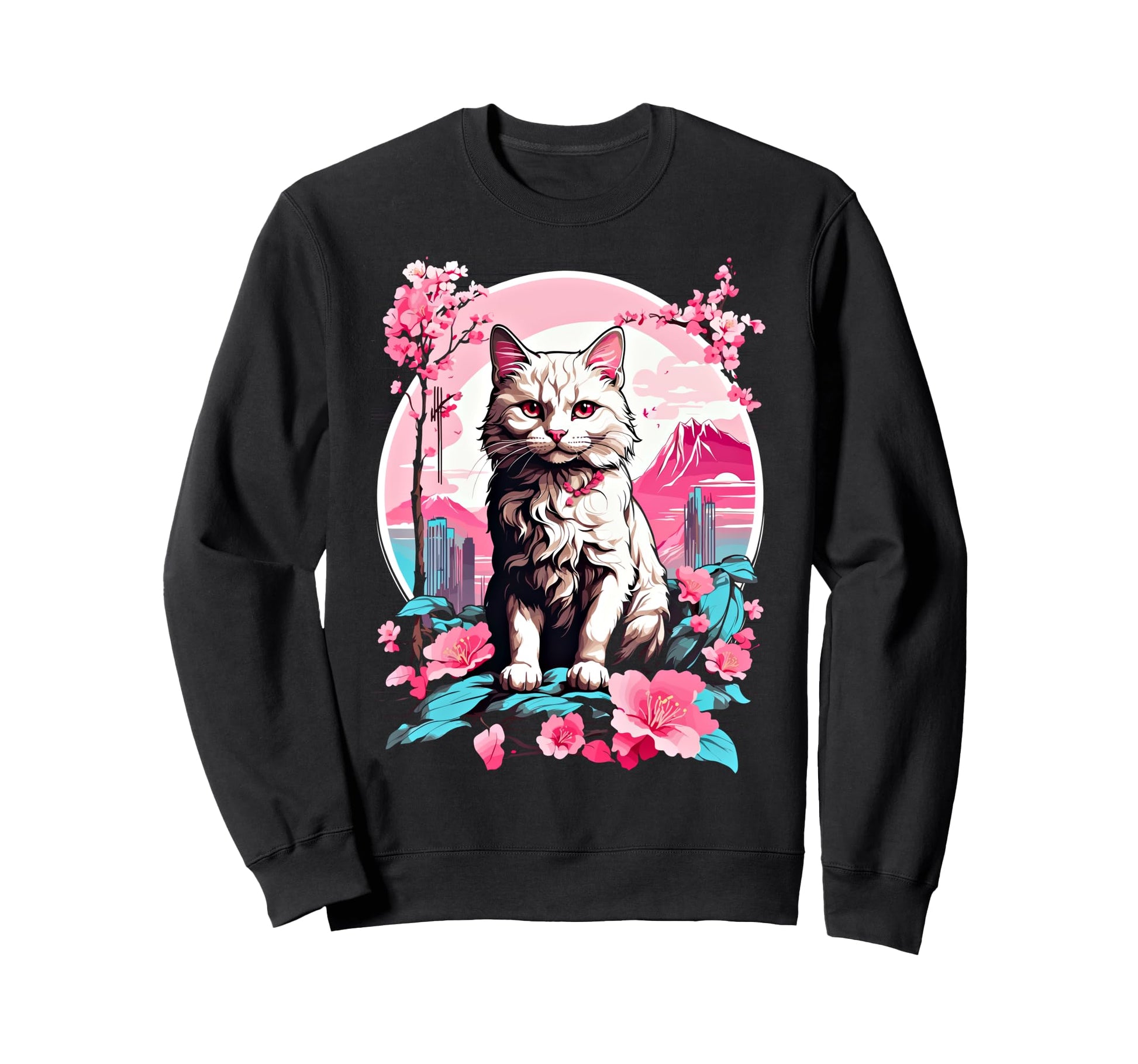 Anime Cat Japanese Aesthetic Japan Sweatshirt - Unique Graphic for Adults - T-Shirt, Sweatshirt, Hoodie
