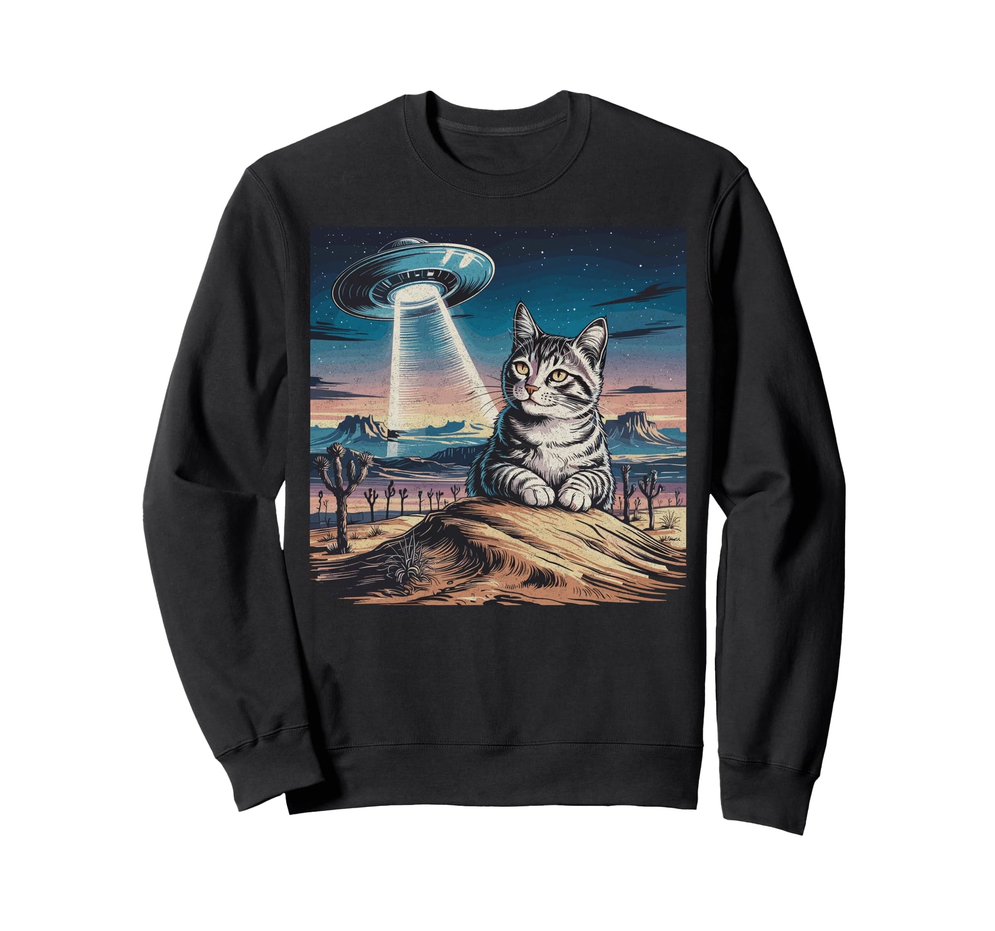 Funny Cat Western Ufo Cowboy Cat Sweatshirt - Graphic Print Unisex - T-Shirt, Sweatshirt, Hoodie
