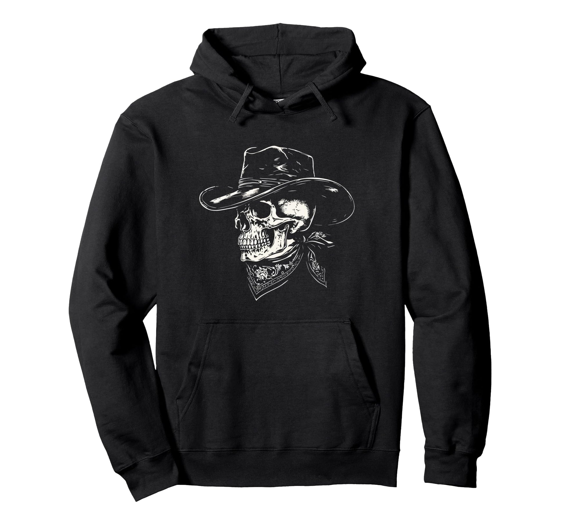 Cowboy Skull Distressed Hoodie - Custom Art Print for Adults - T-Shirt, Sweatshirt, Hoodie