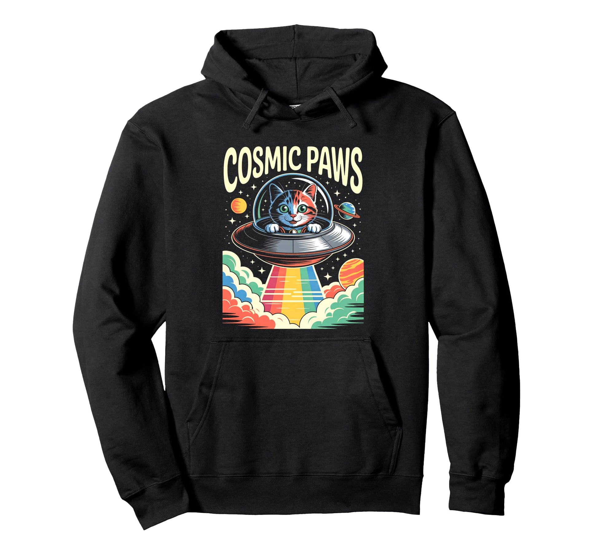 Astronaut Cat Ufo Rainbow Space Art Hoodie - Trendy Graphic Men Women - T-Shirt, Sweatshirt, Hoodie
