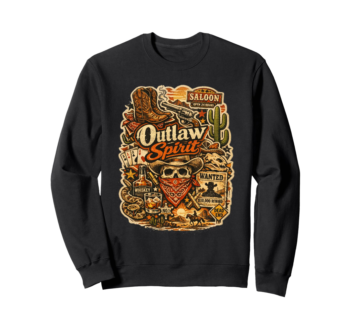 Outlaw Spirit Western Cowboy Sweatshirt - Custom Art Print Men Women - T-Shirt, Sweatshirt, Hoodie