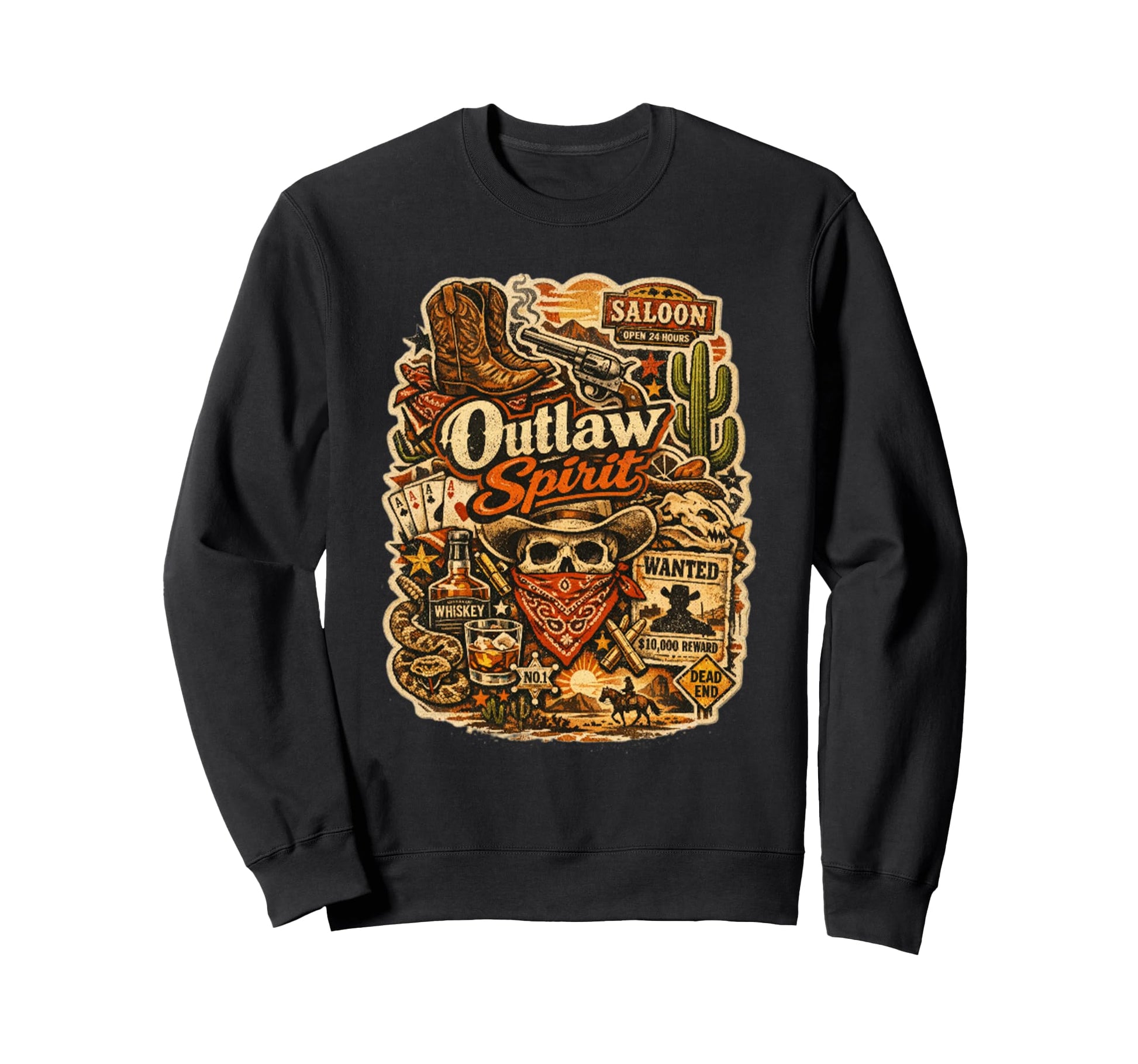 Outlaw Spirit Western Cowboy Sweatshirt - Custom Art Print Men Women - T-Shirt, Sweatshirt, Hoodie
