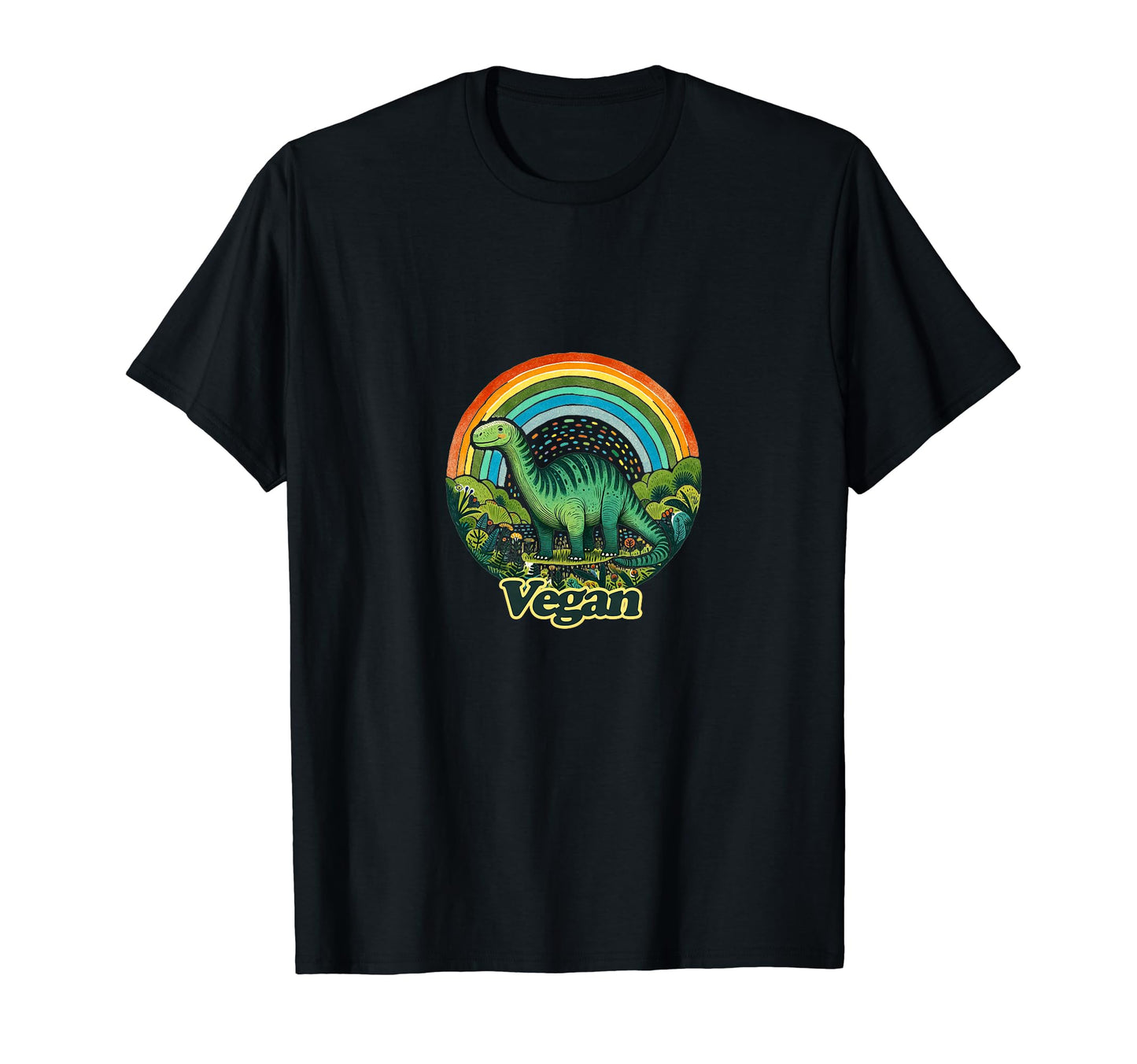 Vegan Rainbow Dinosaur Art Green T-Shirt - Aesthetic Graphic Men Women - T-Shirt, Sweatshirt, Hoodie