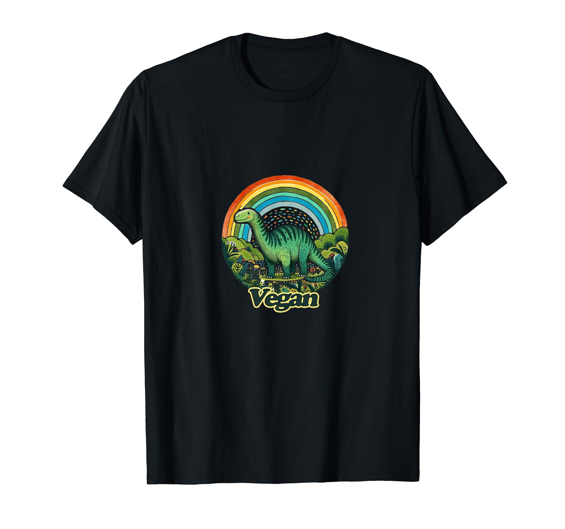 Vegan Rainbow Dinosaur Art Green T-Shirt - Aesthetic Graphic Men Women - T-Shirt, Sweatshirt, Hoodie