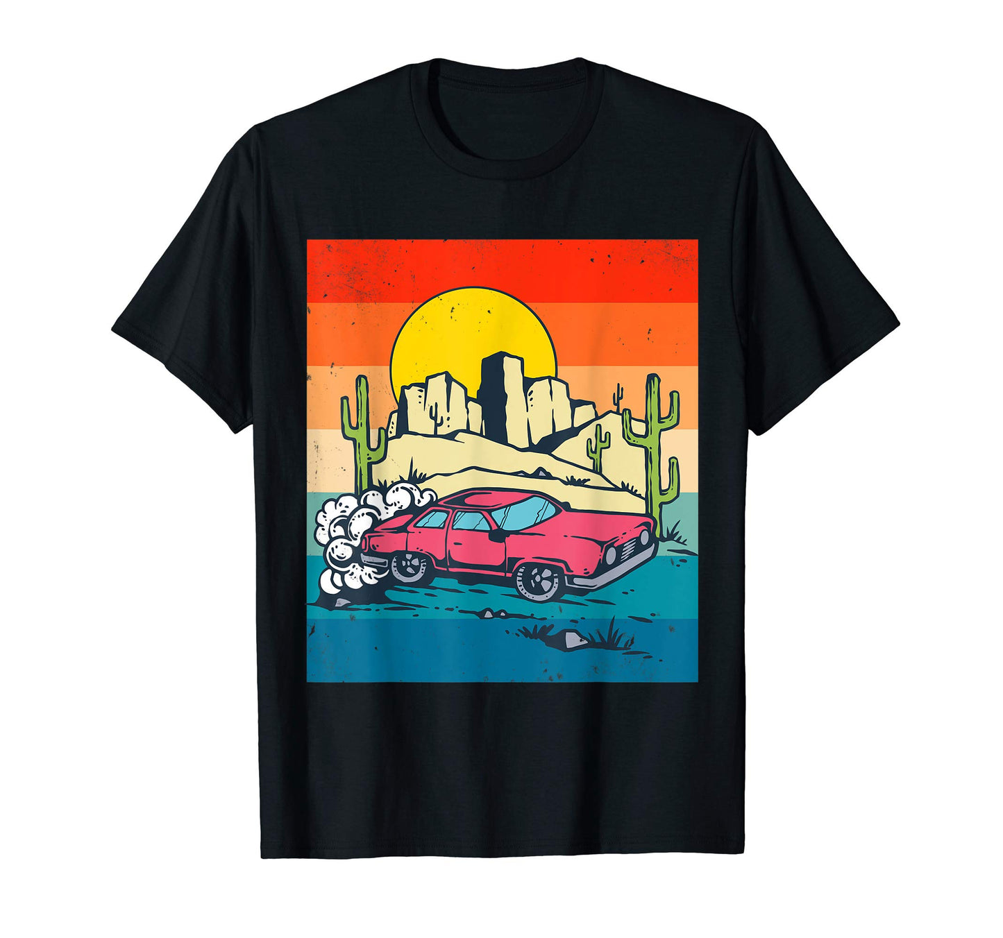 80S Desert Cactus Scene Mountains T-Shirt - Casual Everyday Wear Men Women - T-Shirt, Sweatshirt, Hoodie