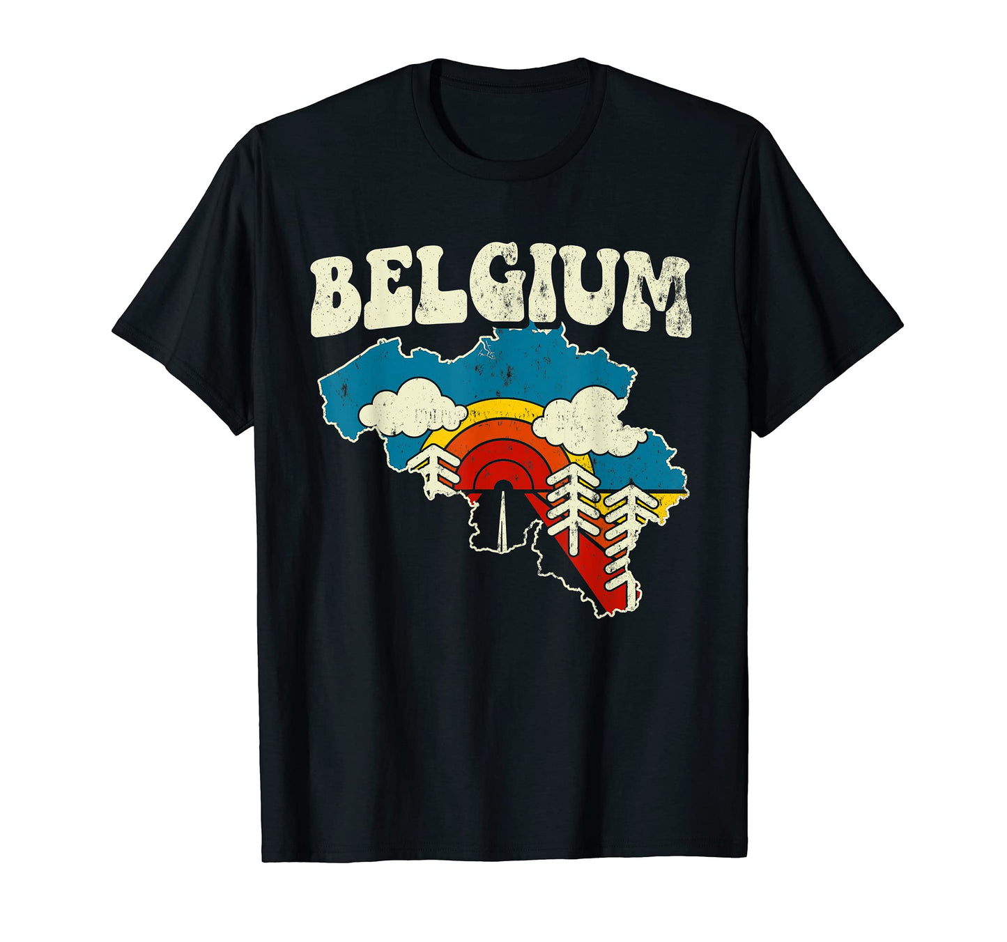 Belgium Country State Rainbow Hippie 70S T-Shirt - Trendy Graphic Unisex - T-Shirt, Sweatshirt, Hoodie