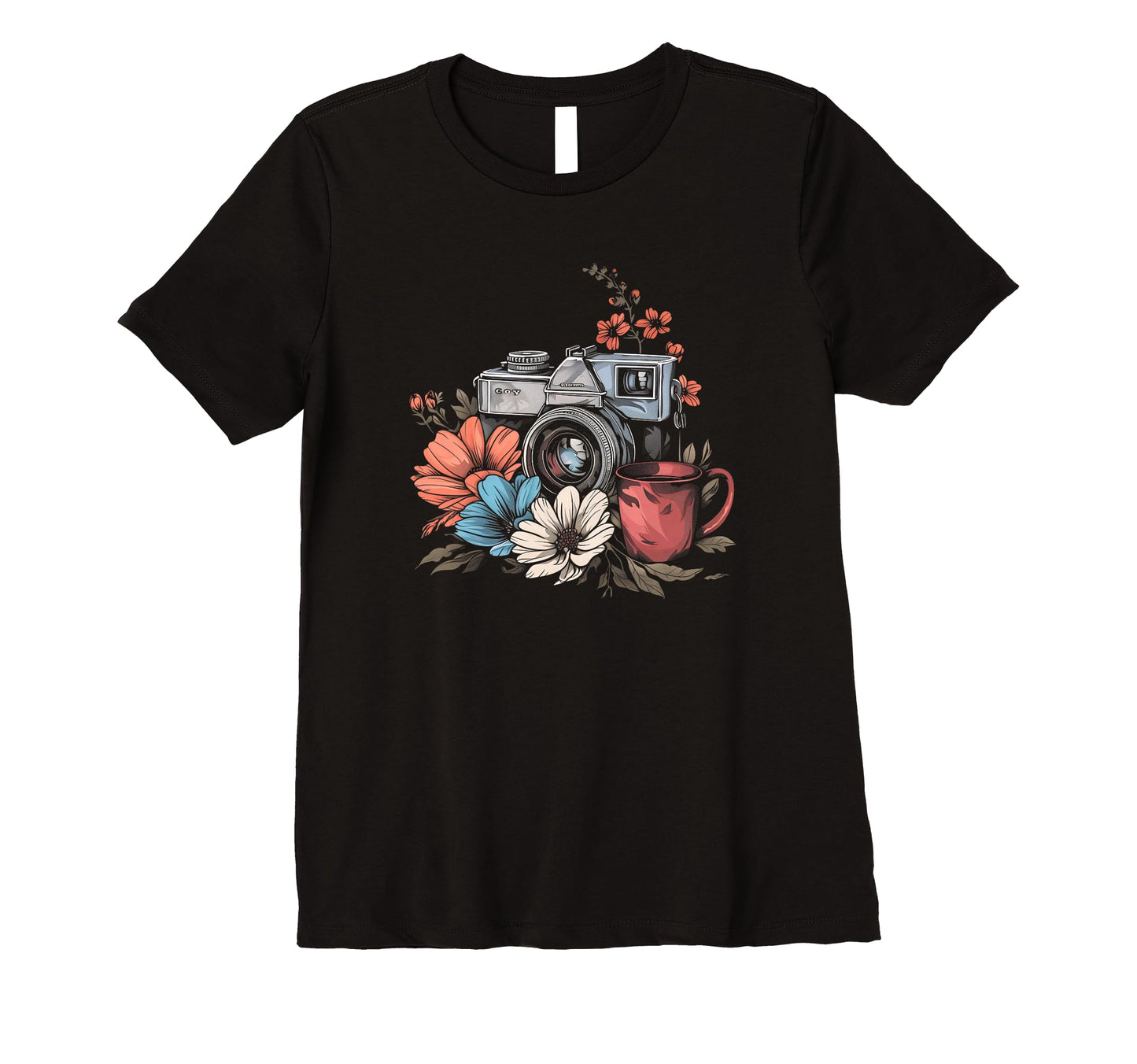Womens Photographer Coffee Camera T-Shirt - Graphic Print for Adults - T-Shirt, Sweatshirt, Hoodie