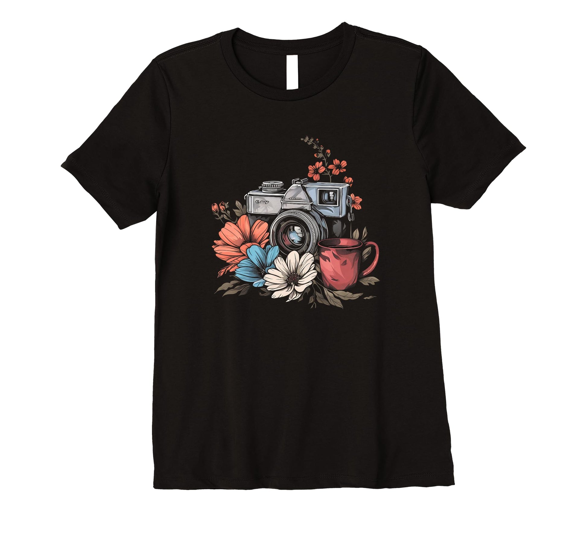 Womens Photographer Coffee Camera T-Shirt - Graphic Print for Adults - T-Shirt, Sweatshirt, Hoodie