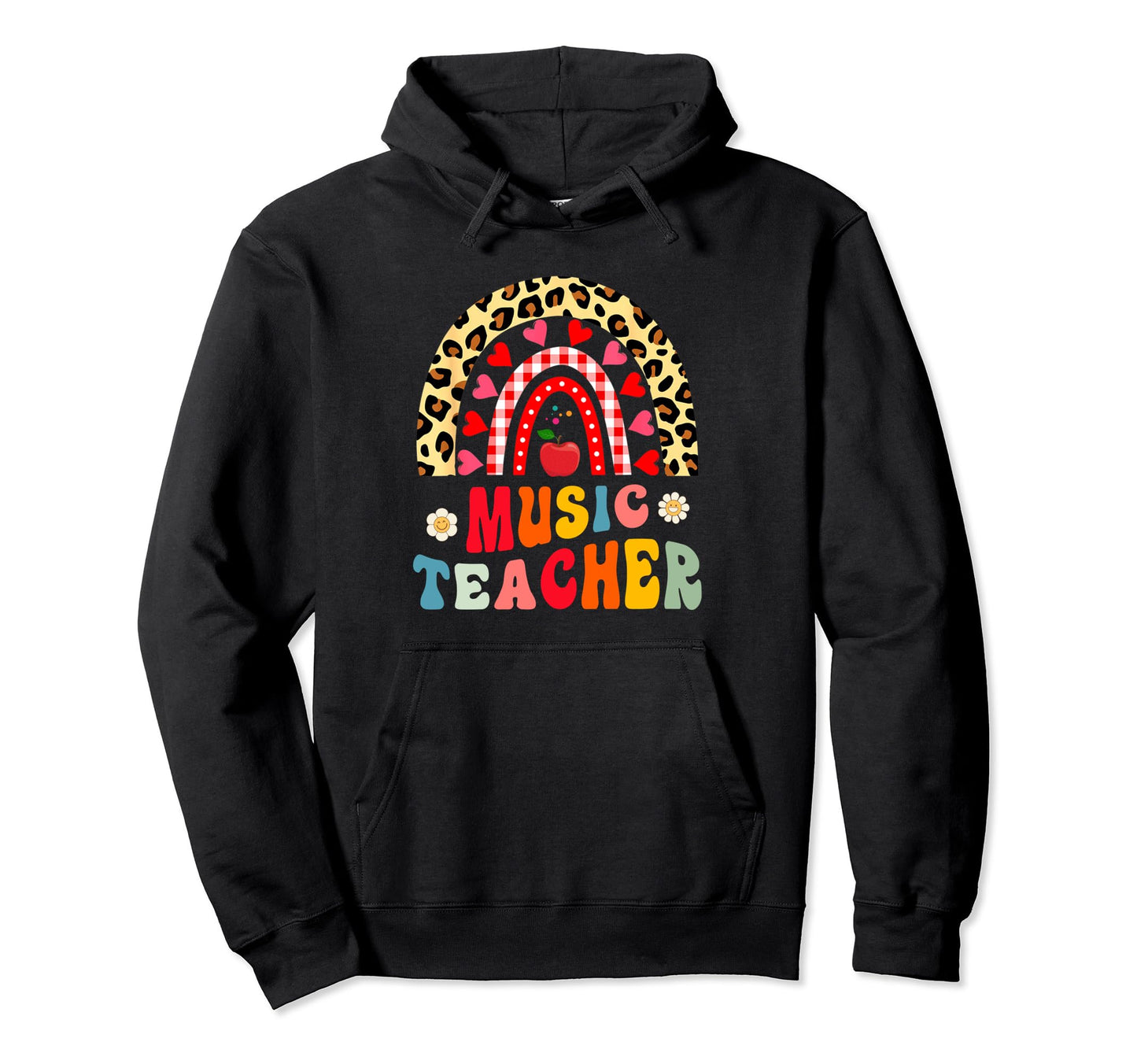 Music Teacher Leopard Rainbow Groovy Hoodie - Custom Art Print Men Women - T-Shirt, Sweatshirt, Hoodie