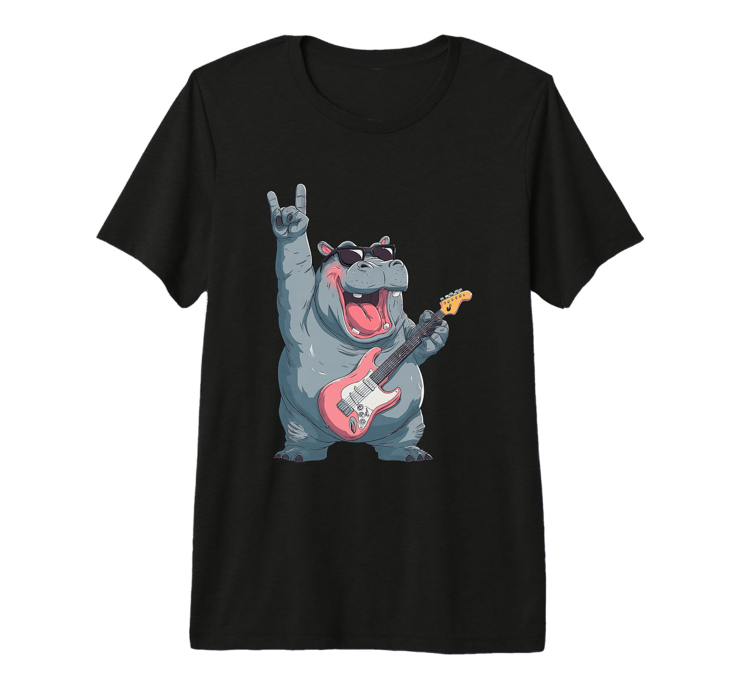 Hippo Rock Music Guitarist Funny T-Shirt - Aesthetic Graphic Men Women - T-Shirt, Sweatshirt, Hoodie