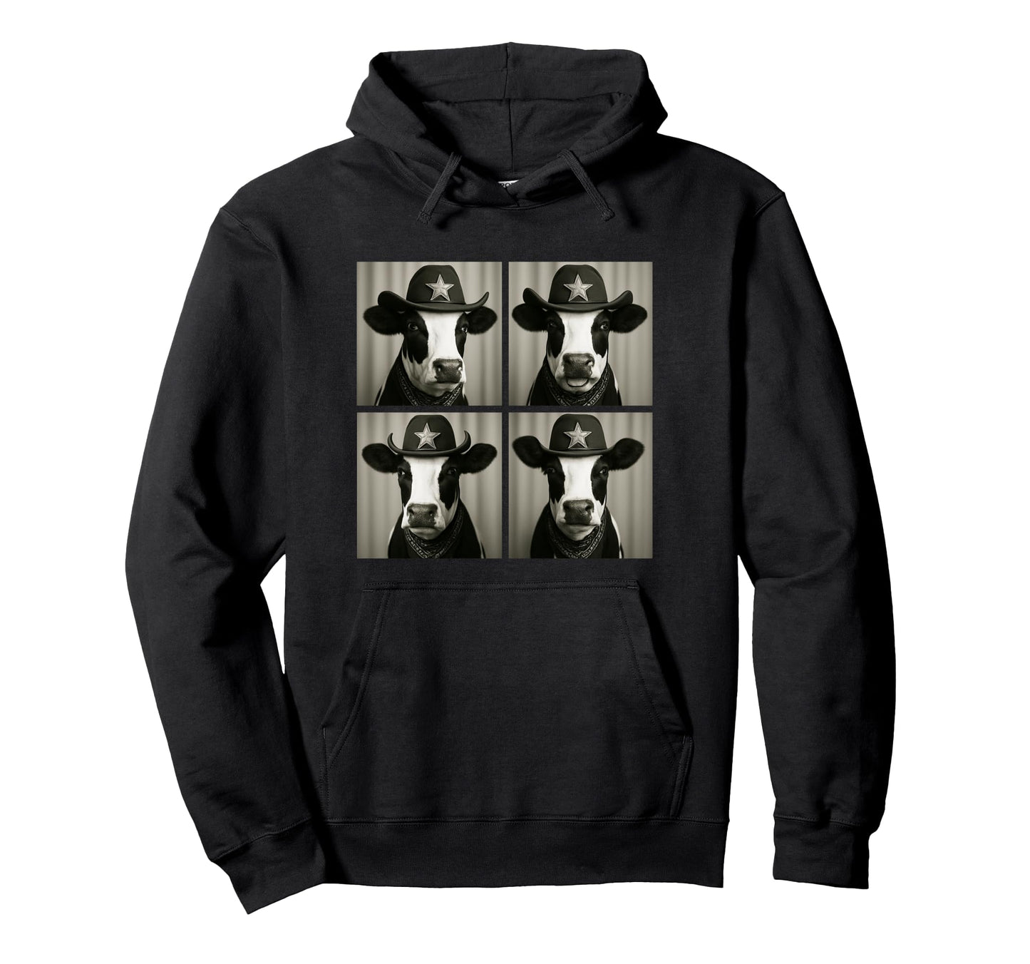 Funny Dairy Cow Cowboy Western Farm Animal Hoodie - Trendy Graphic Unisex - T-Shirt, Sweatshirt, Hoodie