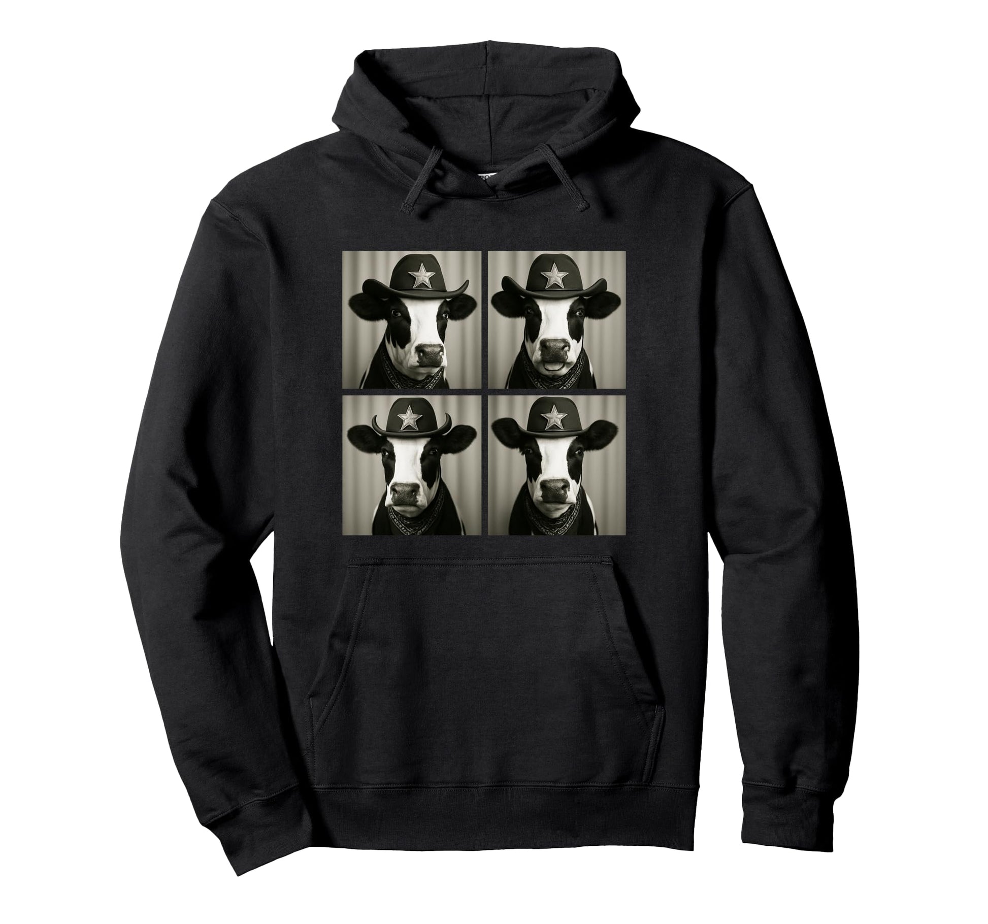 Funny Dairy Cow Cowboy Western Farm Animal Hoodie - Trendy Graphic Unisex - T-Shirt, Sweatshirt, Hoodie