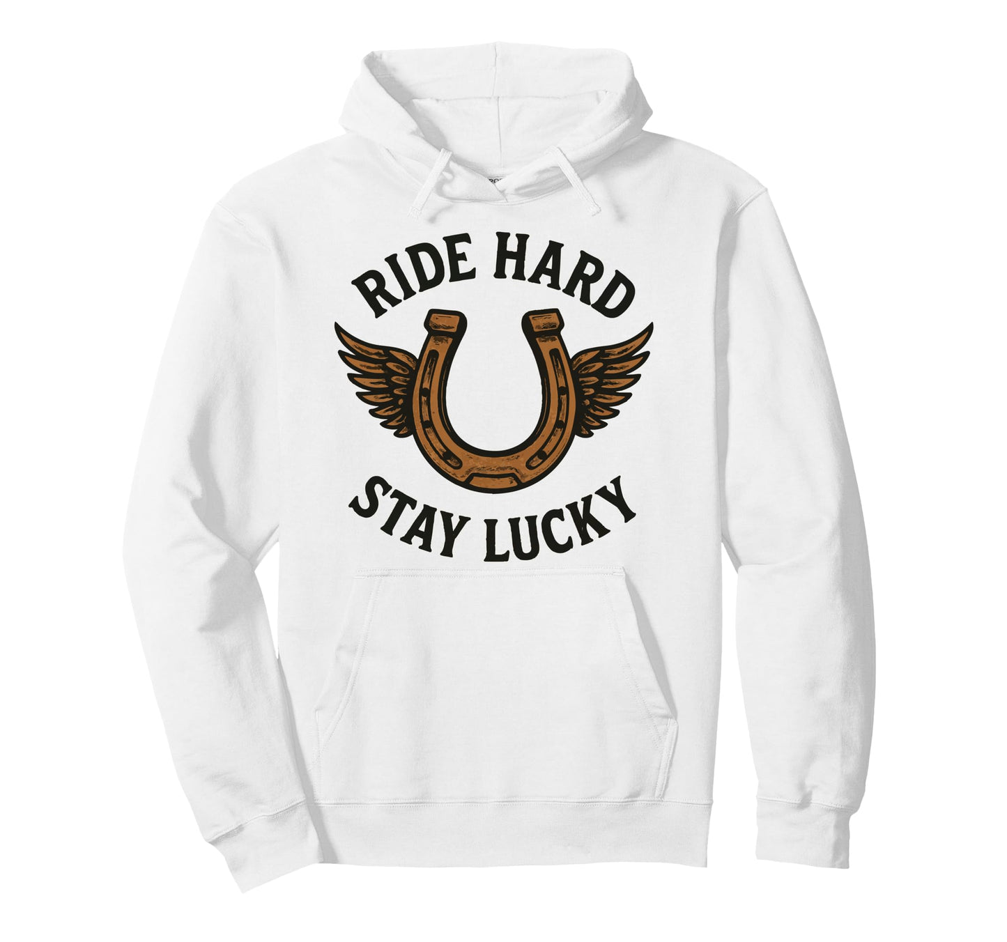 Ride Hard Stay Lucky Horseshoe Wings Hoodie - Custom Art Print for Adults - T-Shirt, Sweatshirt, Hoodie