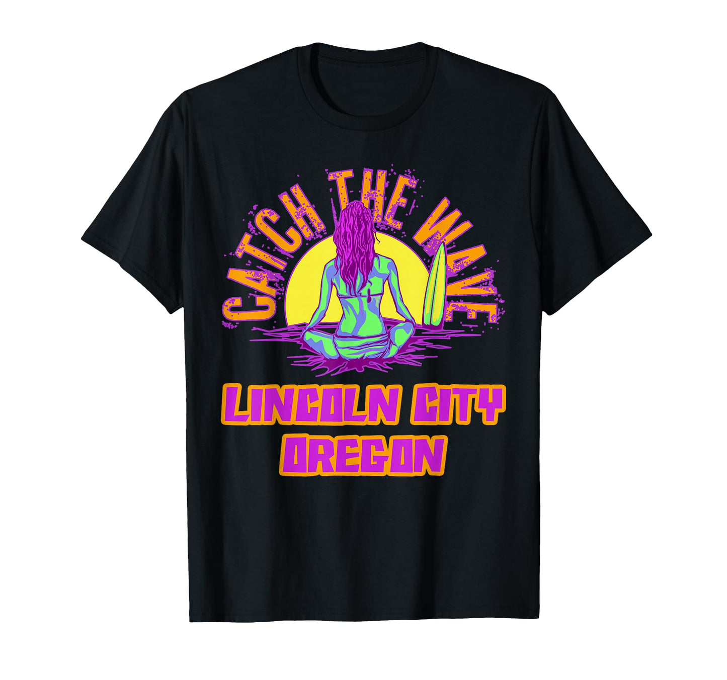 Lincoln City Oregon Surfing Vaporwave T-Shirt - Novelty Apparel Unisex - T-Shirt, Sweatshirt, Hoodie