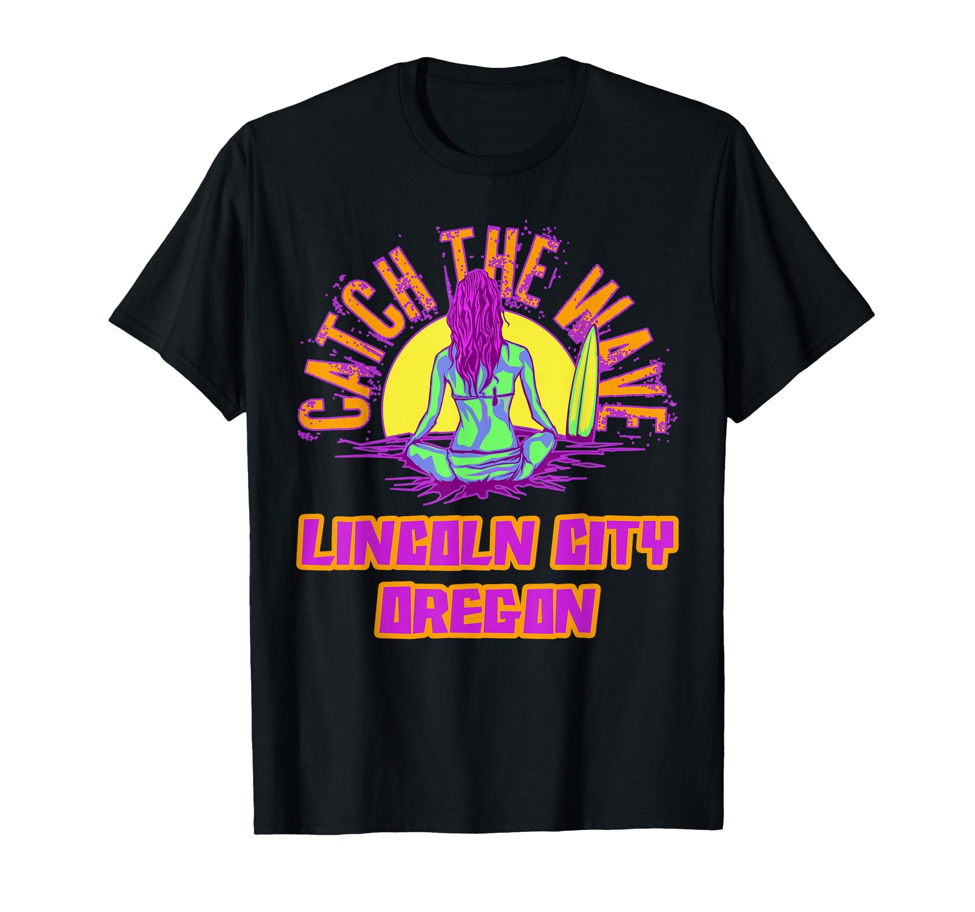 Lincoln City Oregon Surfing Vaporwave T-Shirt - Novelty Apparel Unisex - T-Shirt, Sweatshirt, Hoodie