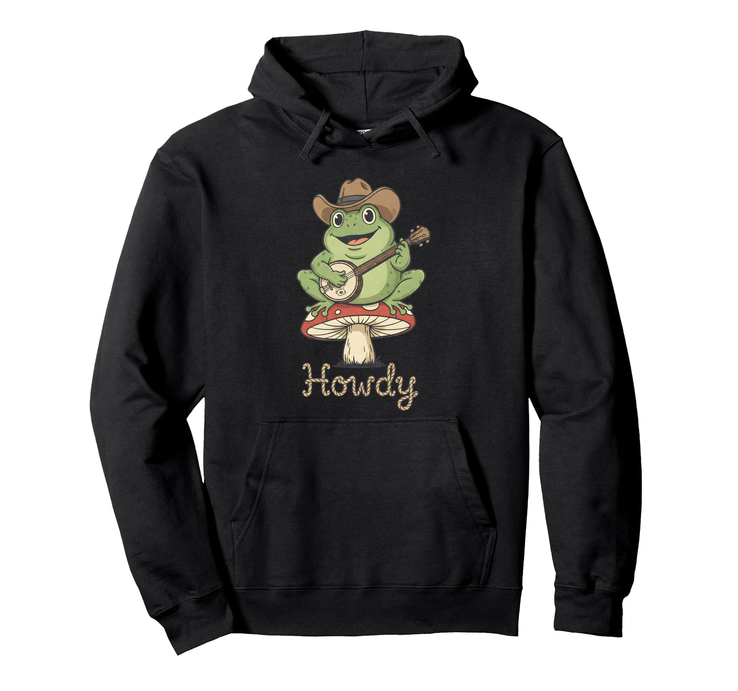 Howdy Frog Banjo Player Cowboy Hat Hoodie - Aesthetic Graphic for Adults - T-Shirt, Sweatshirt, Hoodie