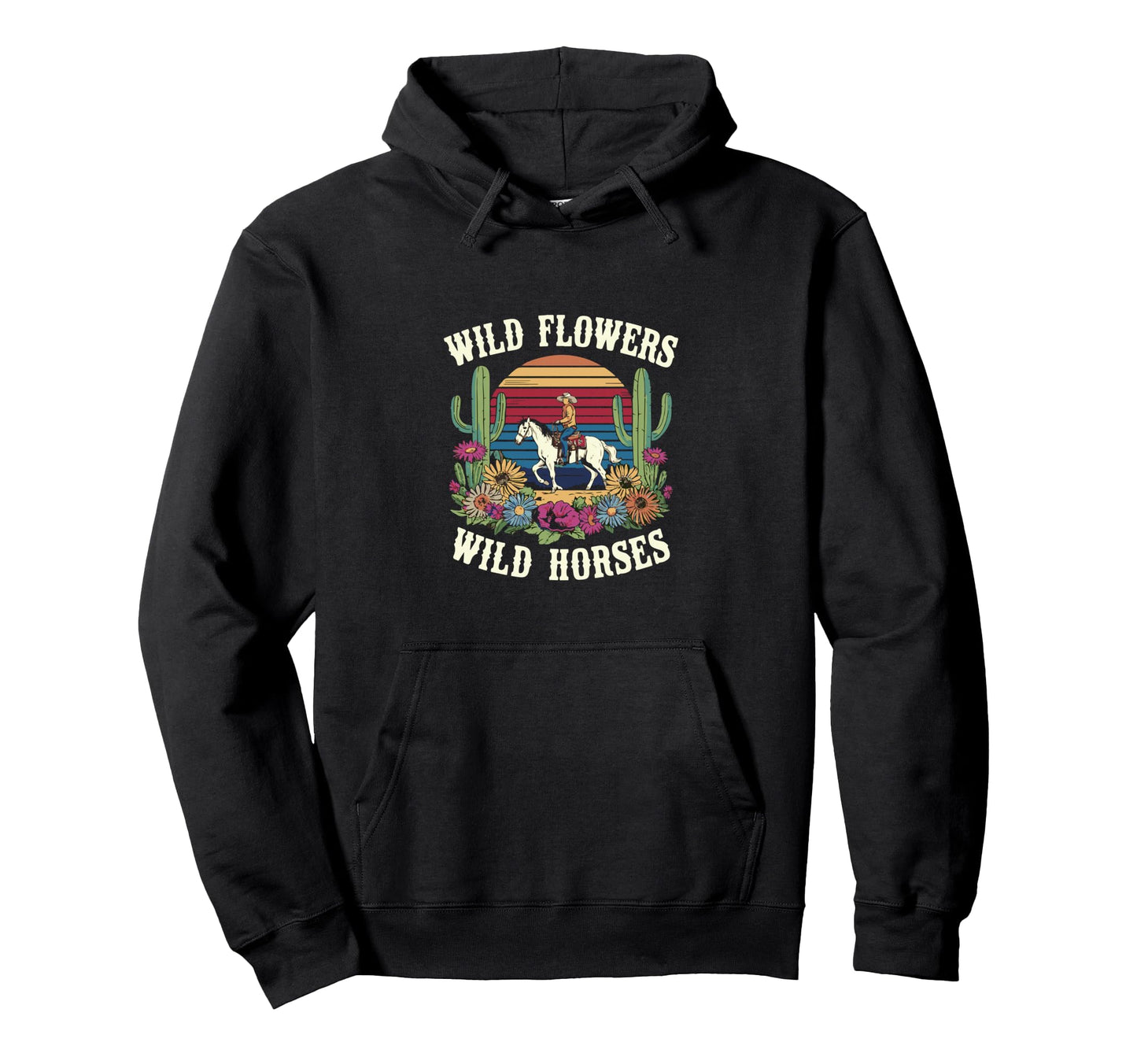 Cowboy Riding Horses Scenic Desert Hoodie - Graphic Print for Adults - T-Shirt, Sweatshirt, Hoodie