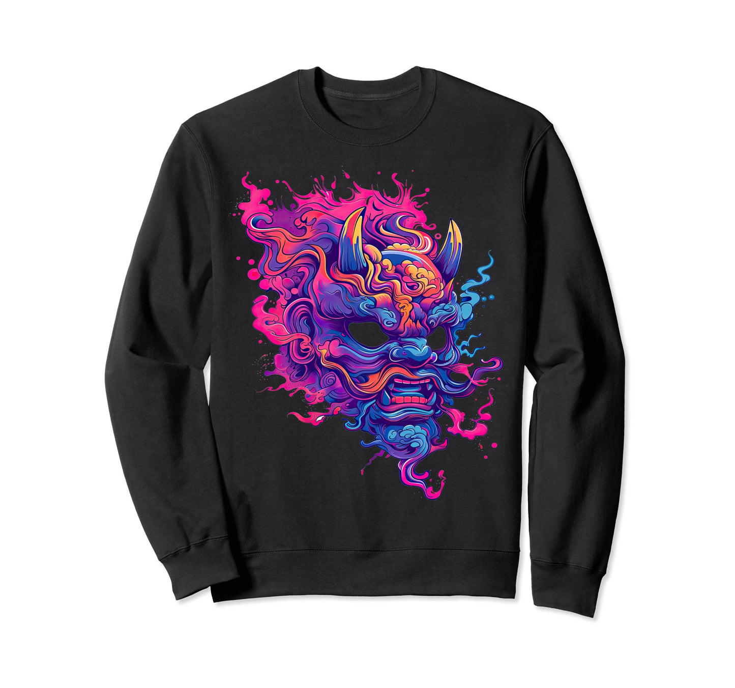 Trippy Japanese Oni Demon Mask Sweatshirt - Fun Novelty Design for Adults - T-Shirt, Sweatshirt, Hoodie