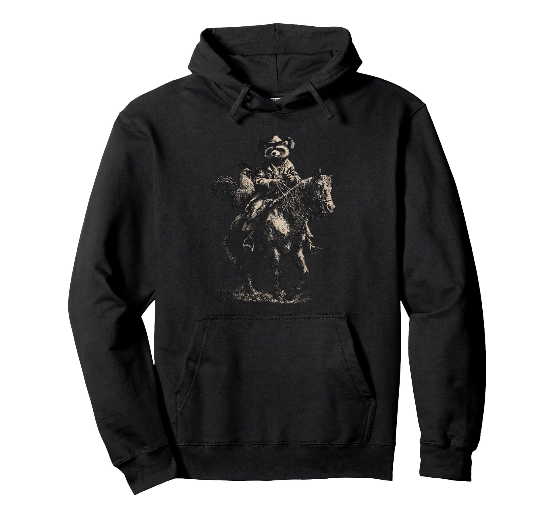 Raccoon Cowboy Rodeo Cowgirl Western Hoodie - Custom Art Print Unisex - T-Shirt, Sweatshirt, Hoodie