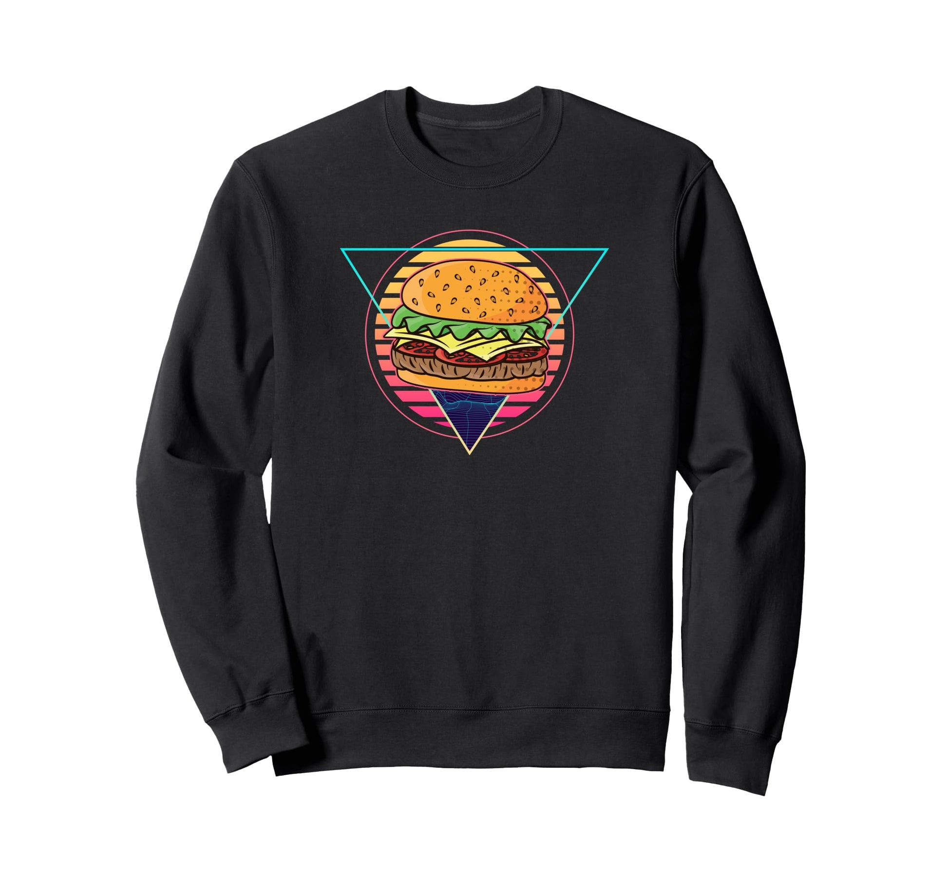Futuristic Hamburger Synthwave Sweatshirt - Casual Everyday Wear Men Women - T-Shirt, Sweatshirt, Hoodie