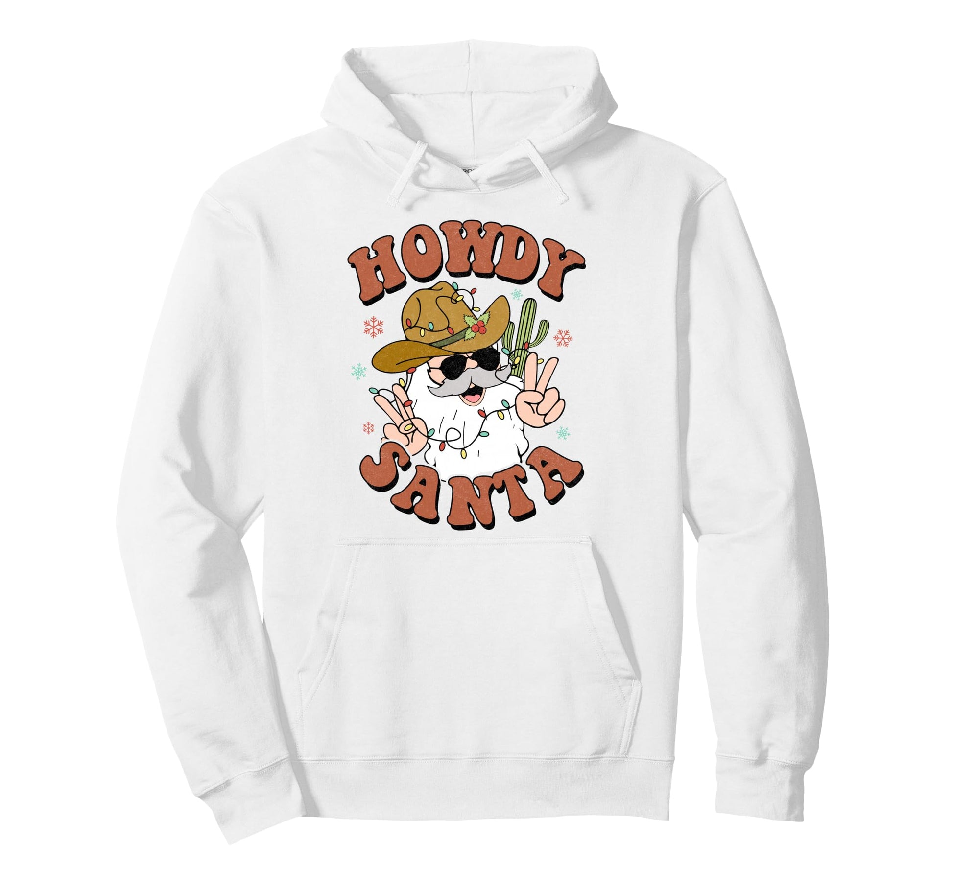 Howdy Santa Cowboy Hat Western Merry Hoodie - Fun Novelty Design Men Women - T-Shirt, Sweatshirt, Hoodie