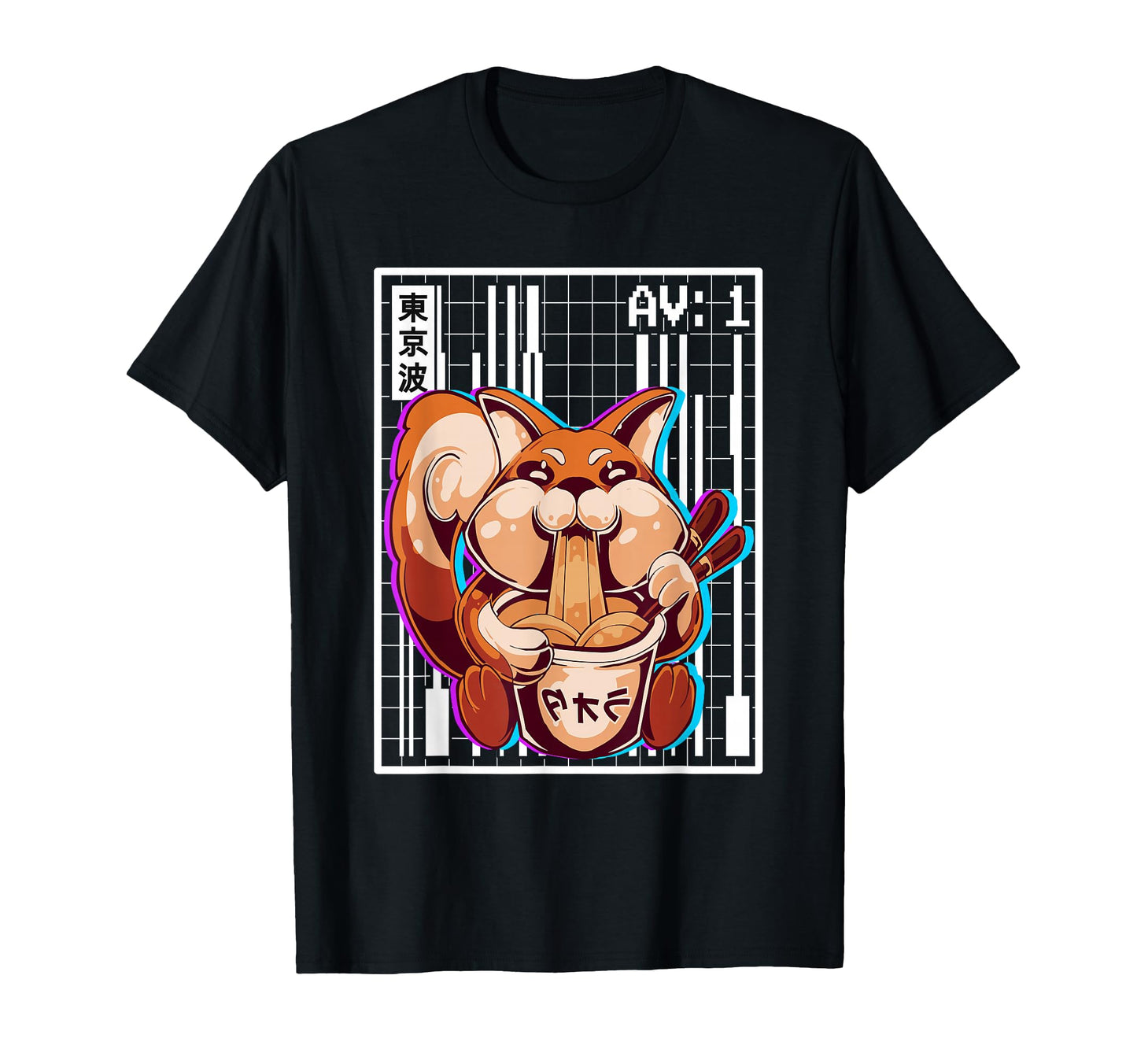 Weirdcore Fox Ramen Grid T-Shirt - Casual Everyday Wear for Adults - T-Shirt, Sweatshirt, Hoodie