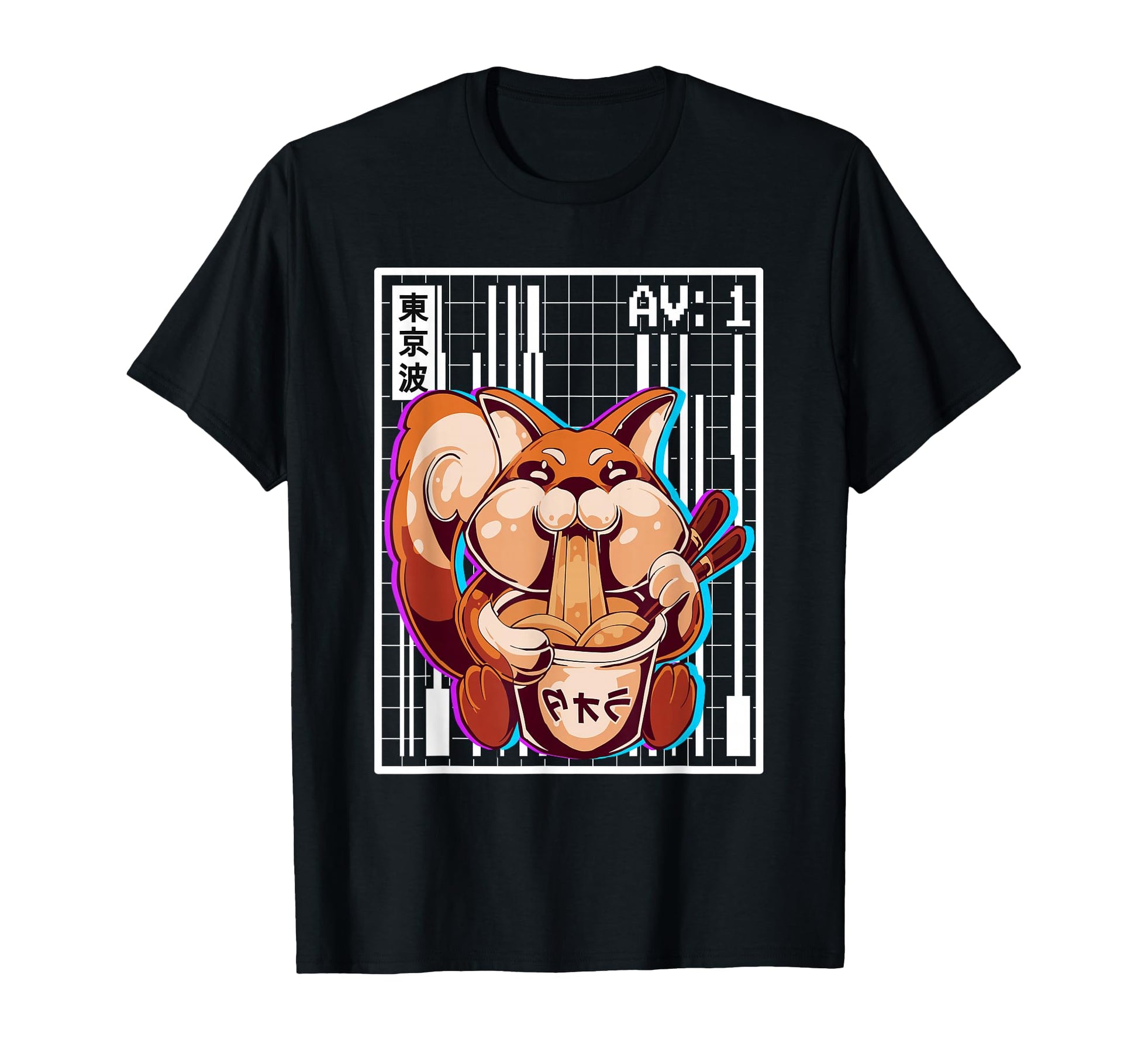 Weirdcore Fox Ramen Grid T-Shirt - Casual Everyday Wear for Adults - T-Shirt, Sweatshirt, Hoodie