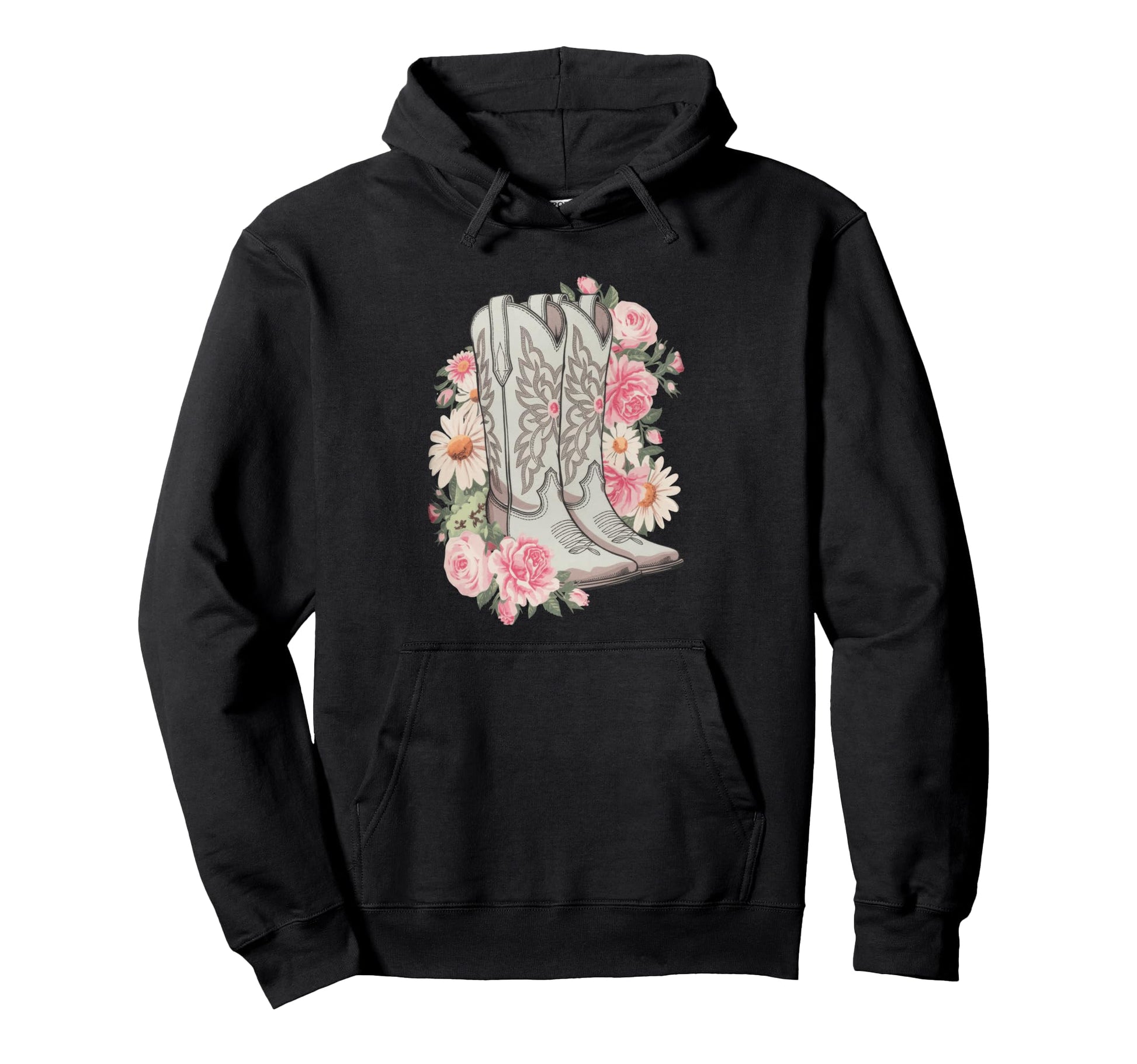 Funny Cowgirl Floral Boots Western Farm Hoodie - Graphic Print Unisex - T-Shirt, Sweatshirt, Hoodie