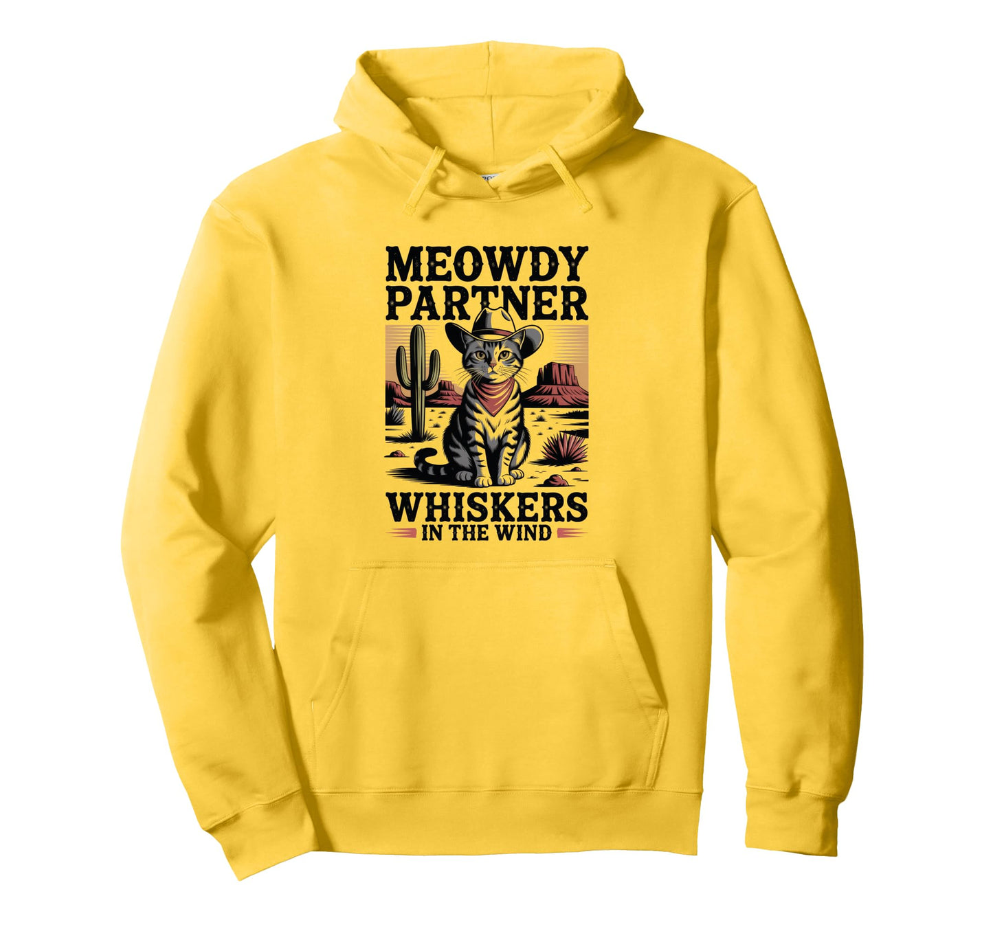 Meowdy Partner Whiskers Wind Cowboy Hoodie - Custom Art Print for Adults - T-Shirt, Sweatshirt, Hoodie