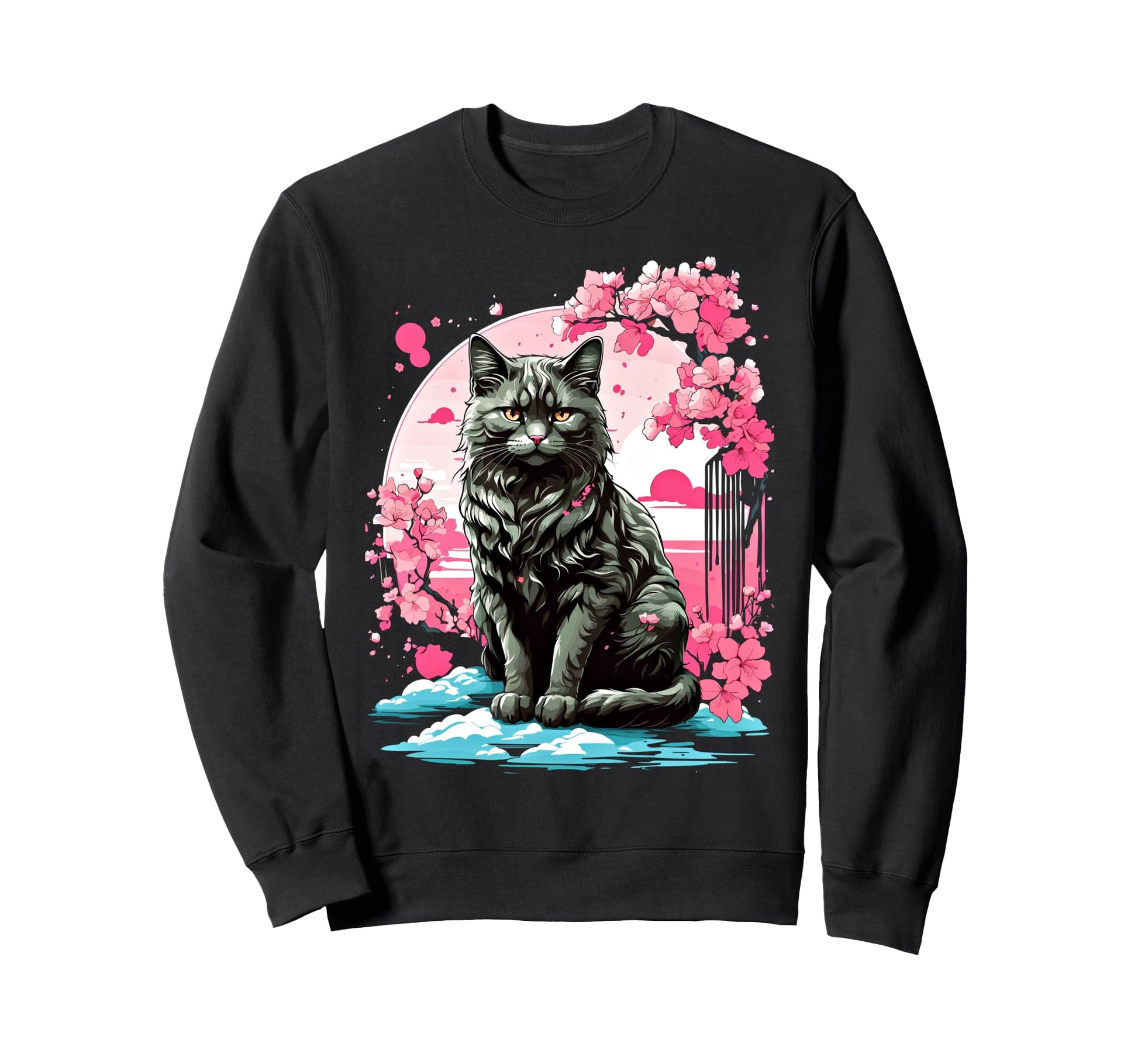 Anime Cat Japanese Vaporwave Sweatshirt - Custom Art Print for Adults - T-Shirt, Sweatshirt, Hoodie