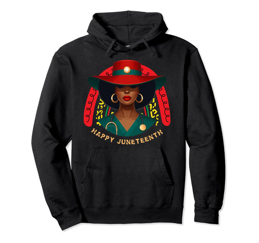 Black Nurse Happy Juneteenth Hoodie - Casual Everyday Wear for Adults - T-Shirt, Sweatshirt, Hoodie
