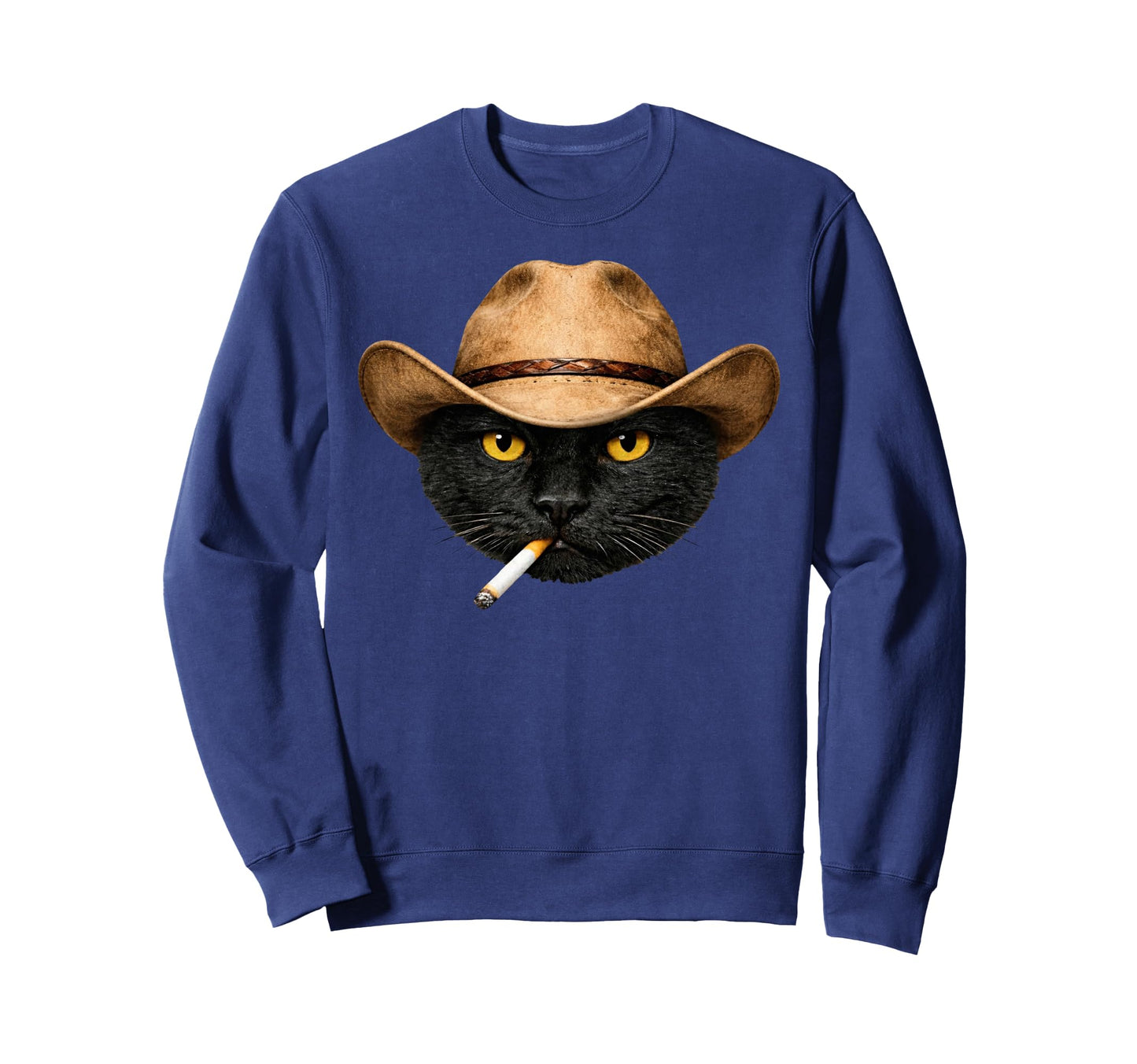 Funny Black Cat Cowboy Smoking Cat Sweatshirt - Graphic Print for Adults - T-Shirt, Sweatshirt, Hoodie