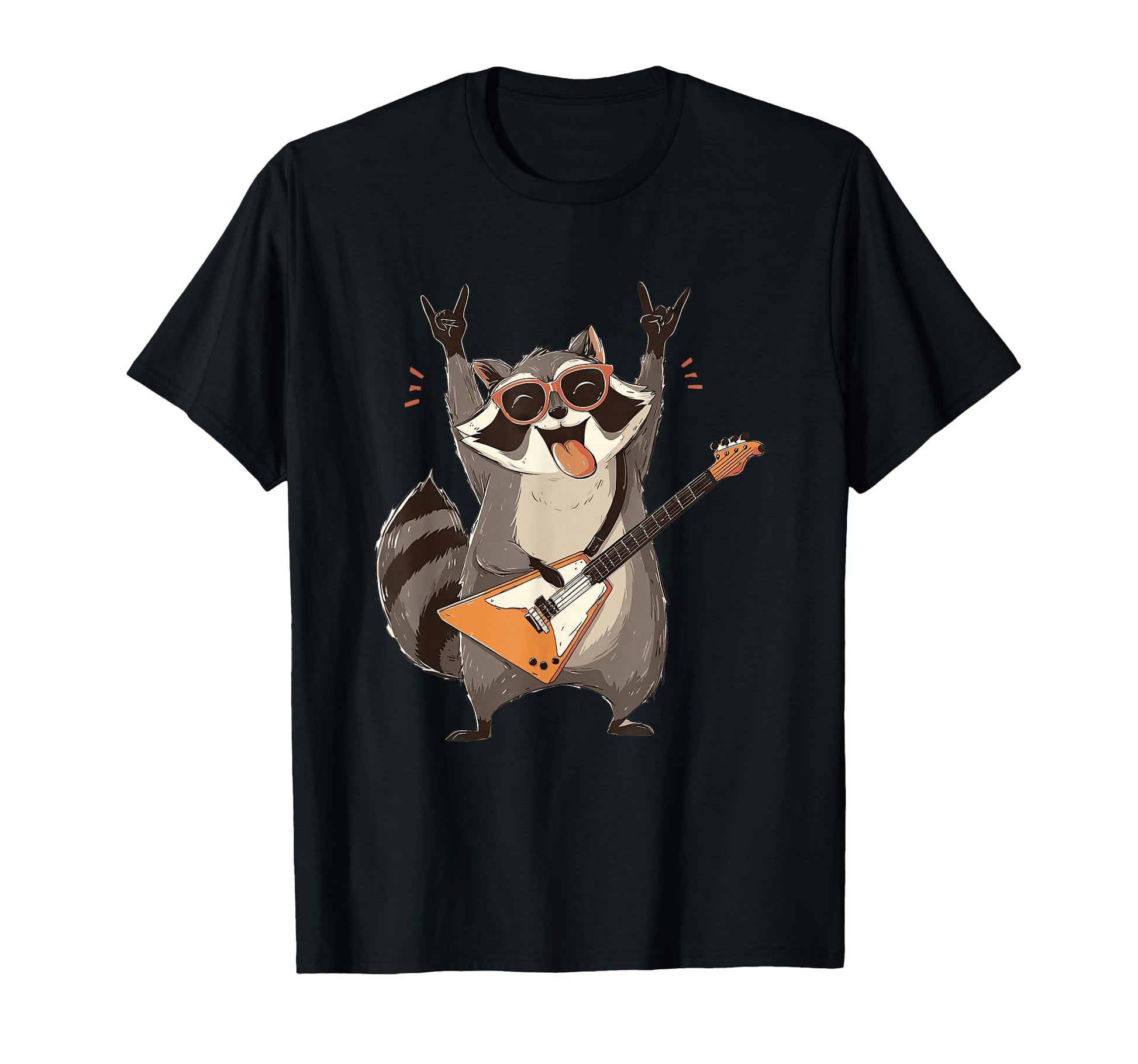 Funny Rock Raccoon Guitar Player T-Shirt - Minimalist Print for Adults - T-Shirt, Sweatshirt, Hoodie
