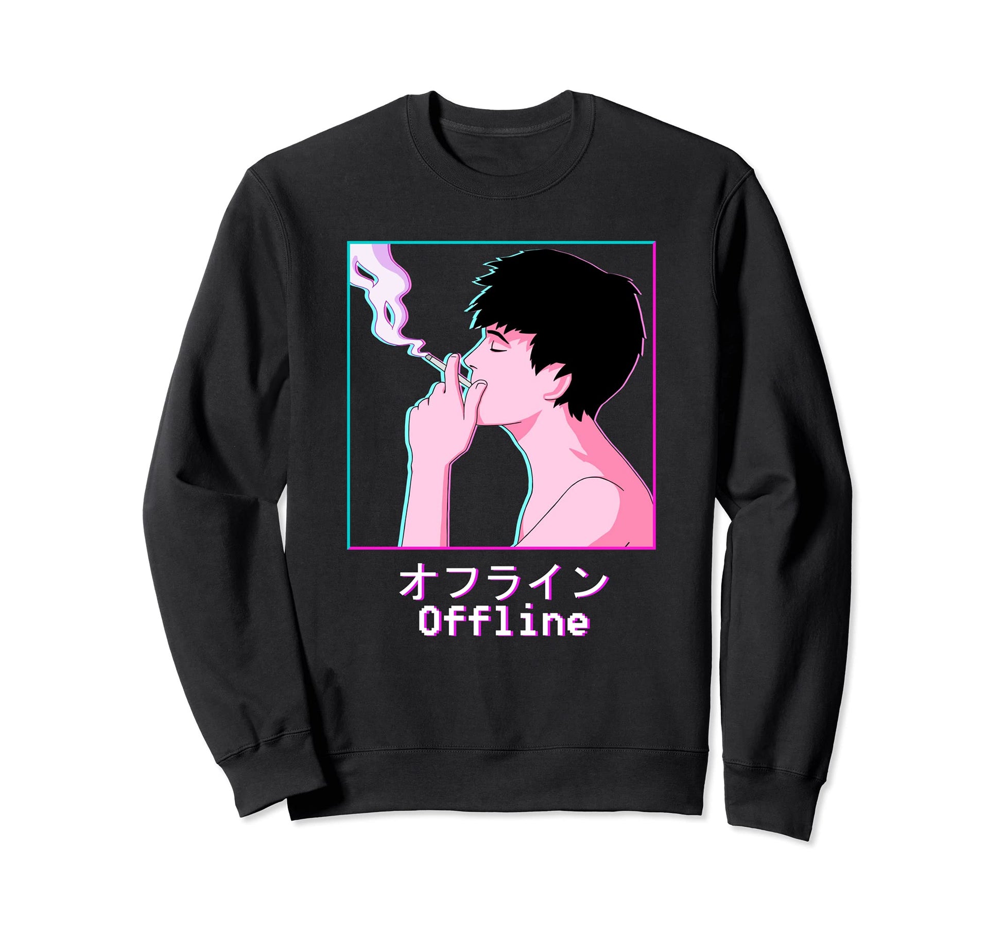 Sad Smoking Vaporwave Glitch Sweatshirt - Aesthetic Graphic for Adults - T-Shirt, Sweatshirt, Hoodie