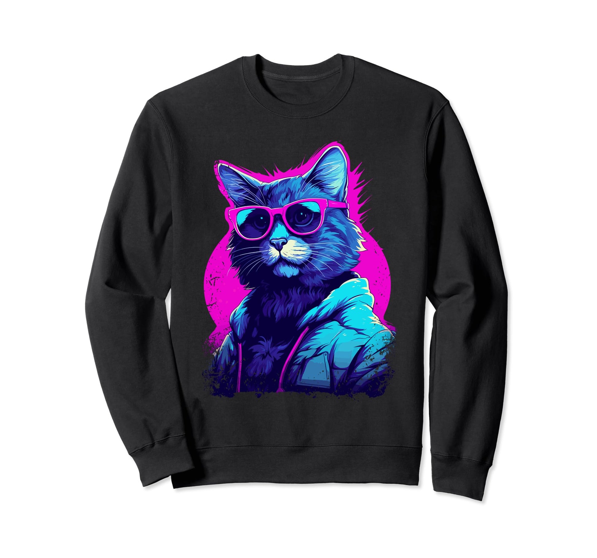 Vaporwave Aesthetic Cat Wearing Sweatshirt - Novelty Apparel Unisex - T-Shirt, Sweatshirt, Hoodie