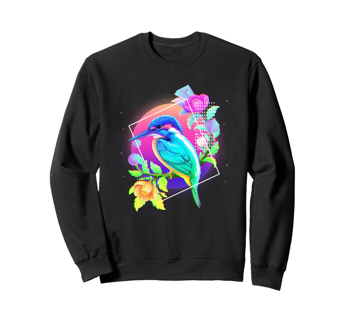 Vaporwave Kingfisher Flowers Aesthetic Sweatshirt - Graphic Print Unisex - T-Shirt, Sweatshirt, Hoodie