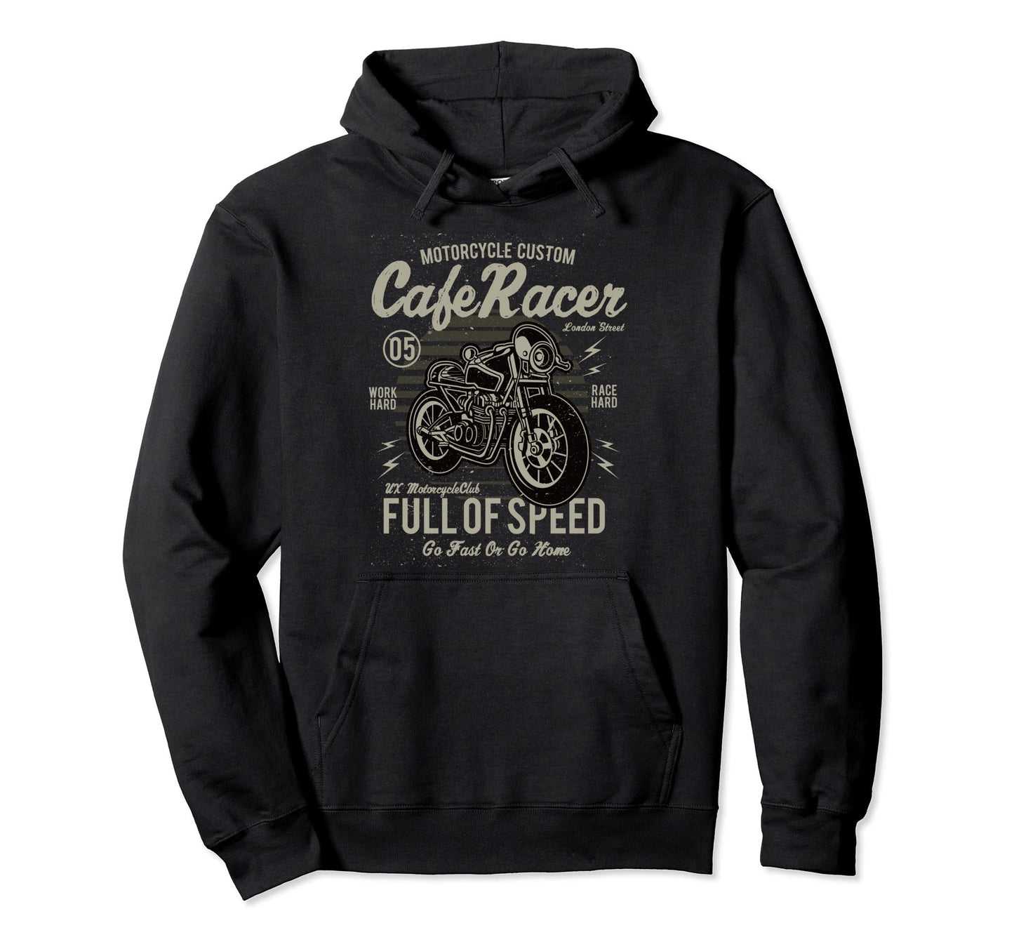 Full Speed Motorcycle Biker Cafe Racer Hoodie - Unique Graphic for Adults - T-Shirt, Sweatshirt, Hoodie