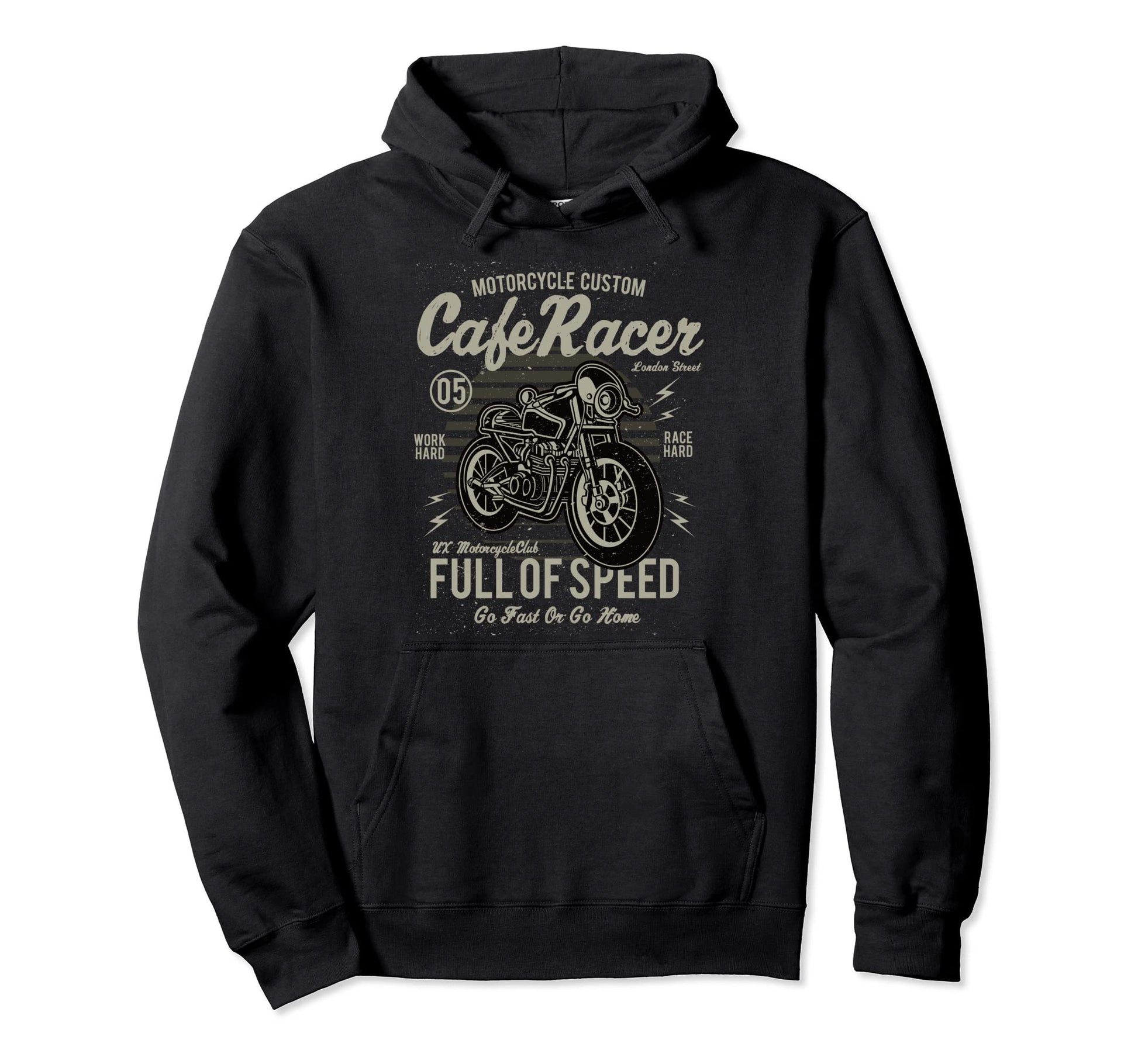 Full Speed Motorcycle Biker Cafe Racer Hoodie - Unique Graphic for Adults - T-Shirt, Sweatshirt, Hoodie