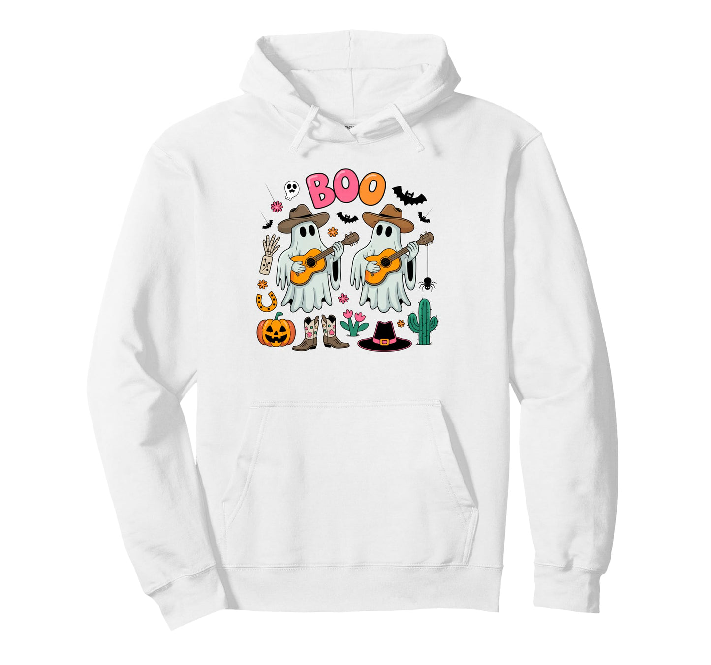 Spooky Ghost Cowboy Halloween Boo Hoodie - Casual Everyday Wear Men Women - T-Shirt, Sweatshirt, Hoodie