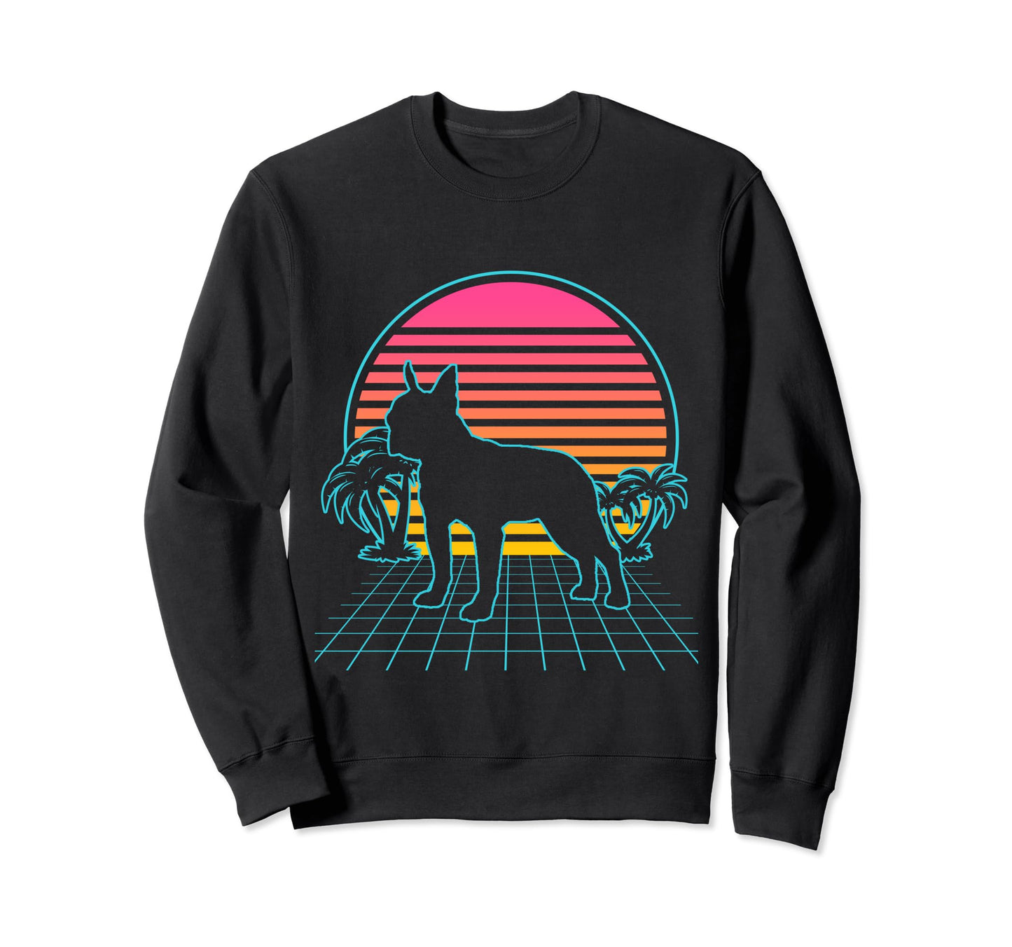 Boston Terrier Dog 80S Vaporwave Sweatshirt - Trendy Graphic Unisex - T-Shirt, Sweatshirt, Hoodie