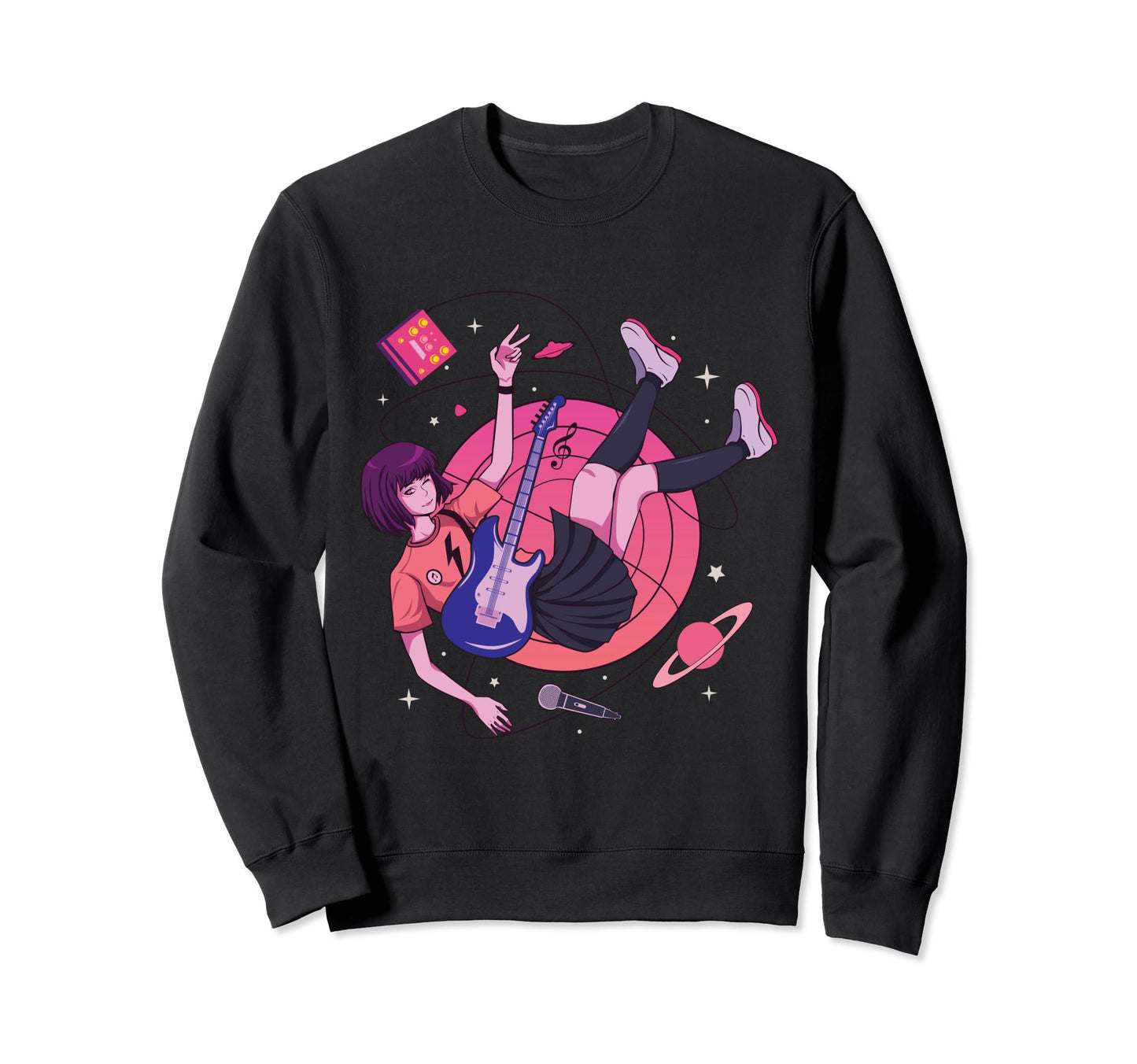Anime Playing Guitar Japanese Sweatshirt - Aesthetic Graphic for Adults - T-Shirt, Sweatshirt, Hoodie