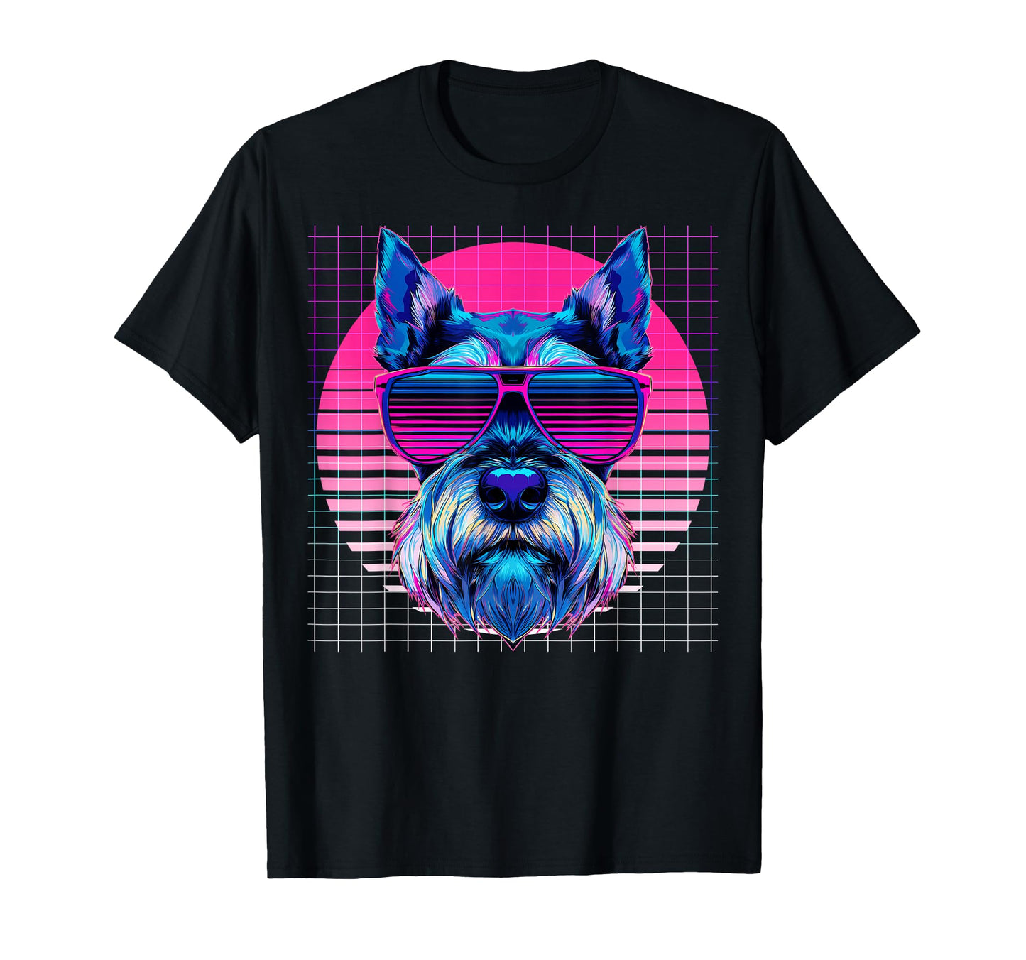 Schnauzer Sunglasses Dog Vaporwave T-Shirt - Minimalist Print Unisex - T-Shirt, Sweatshirt, Hoodie