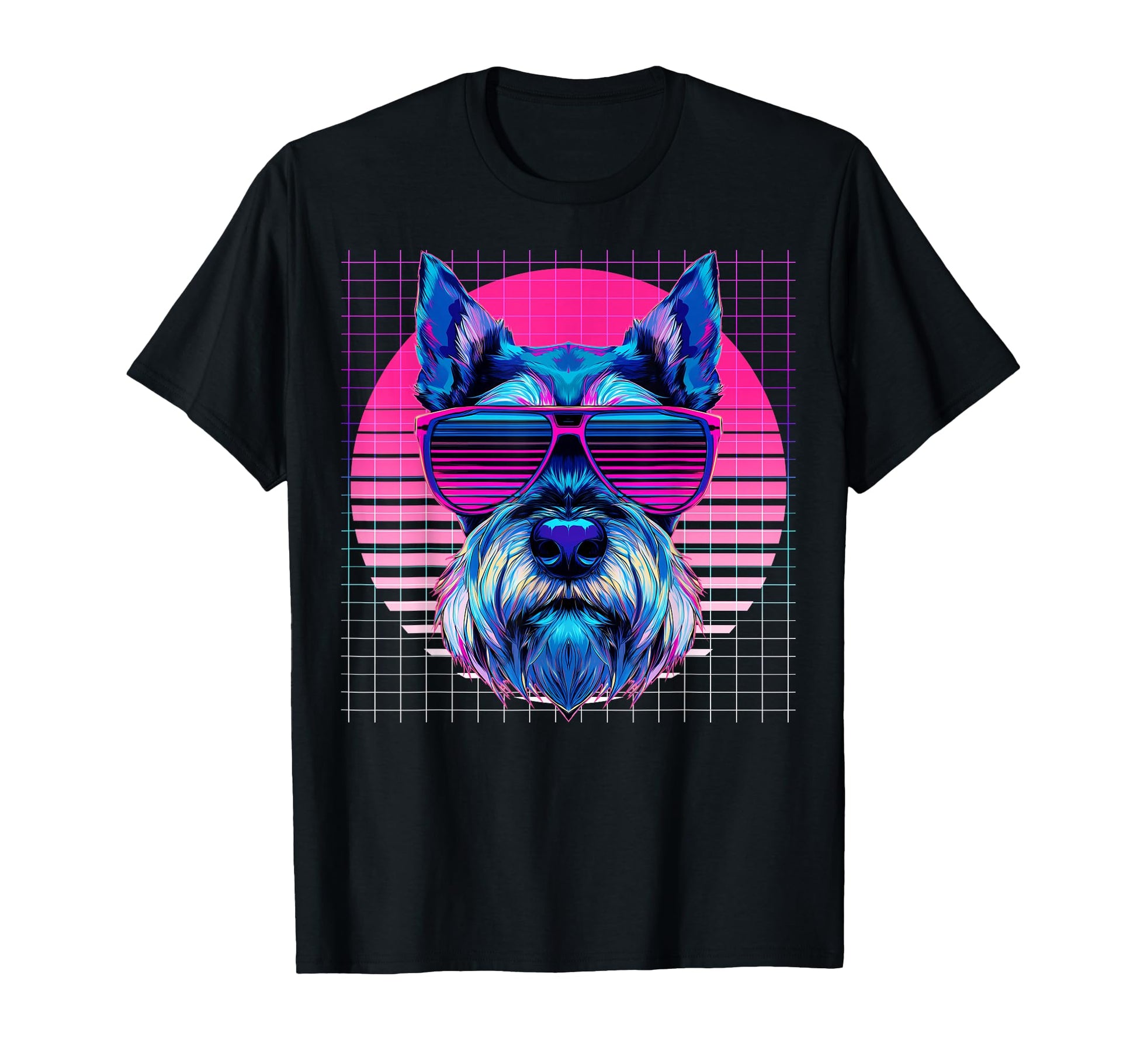 Schnauzer Sunglasses Dog Vaporwave T-Shirt - Minimalist Print Unisex - T-Shirt, Sweatshirt, Hoodie